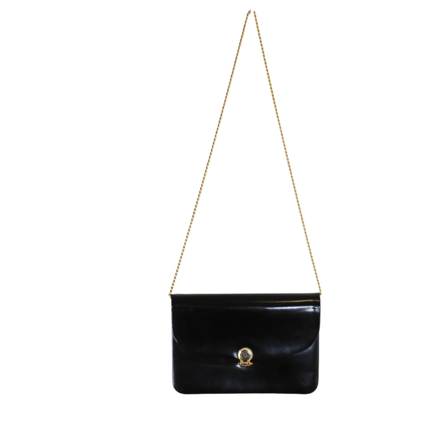 Christian Dior Black Patent Leather Chain Flap Crossbody Bag