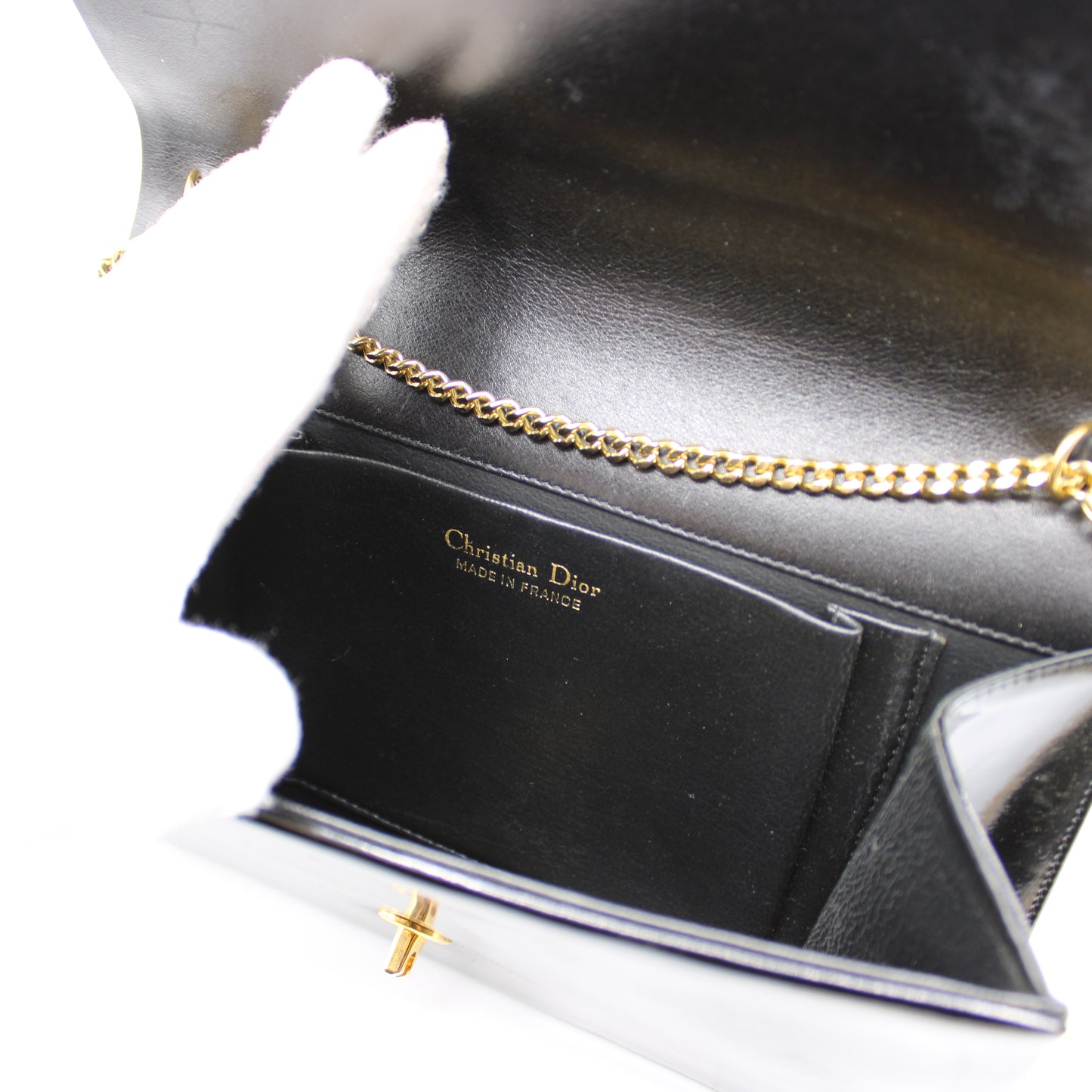 Christian Dior Black Patent Leather Chain Flap Crossbody Bag