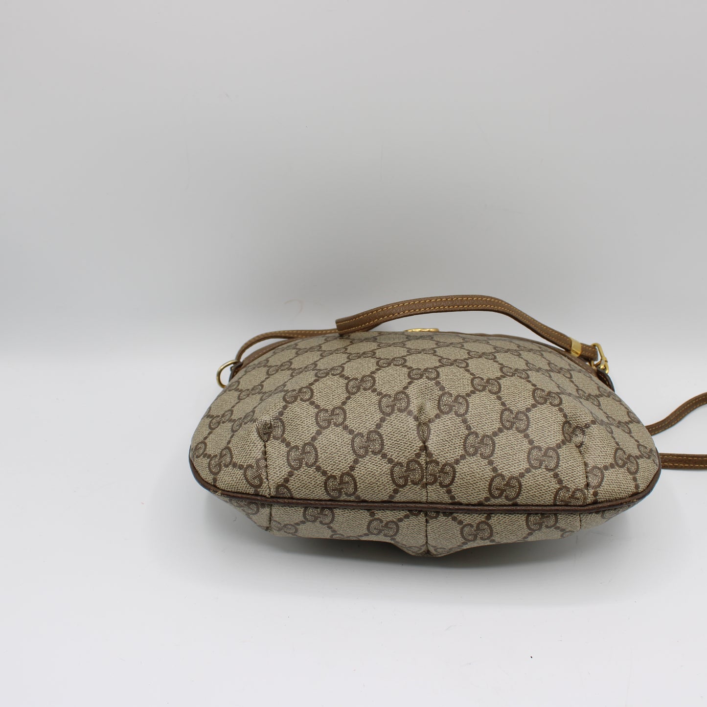 Gucci GG Canvas Brown Leather Marmot Crossbody Zip-Top Shoulder Bag