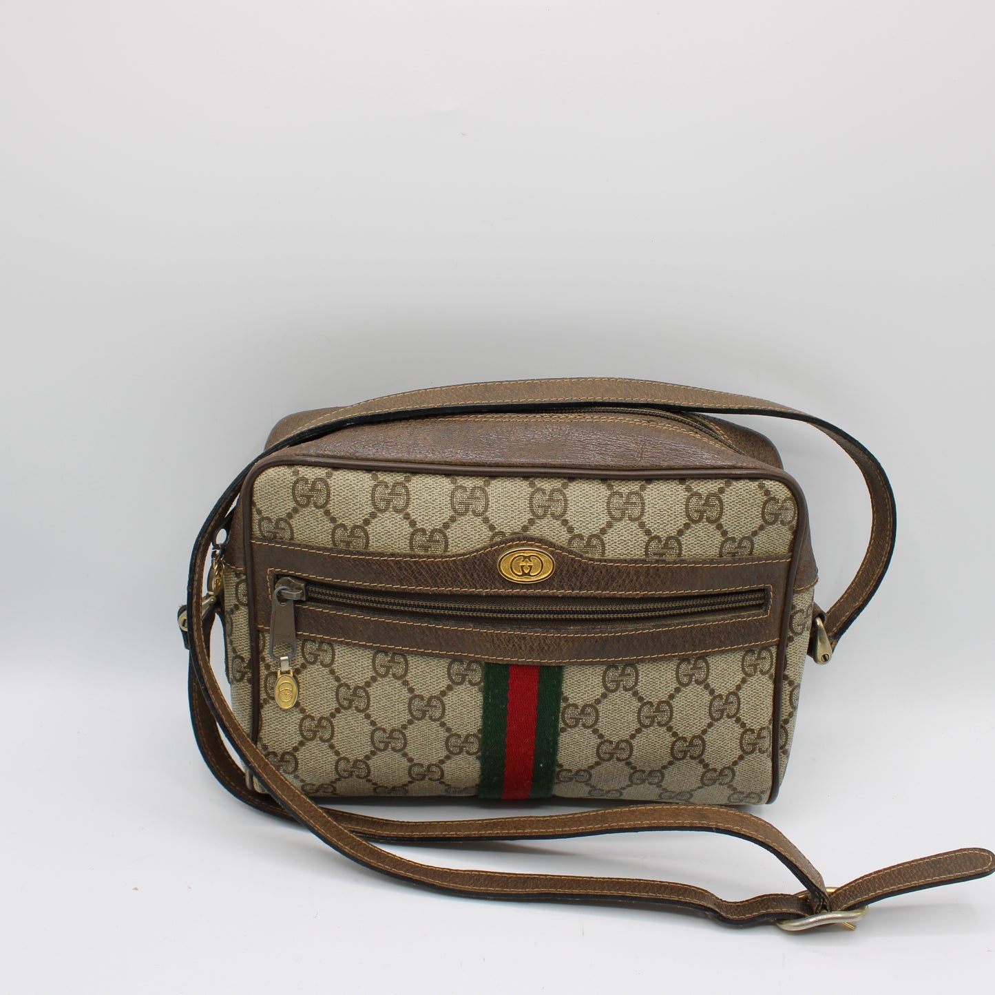 Gucci GG Brown Canvas Leather Supreme Ophidia Crossbody Bag