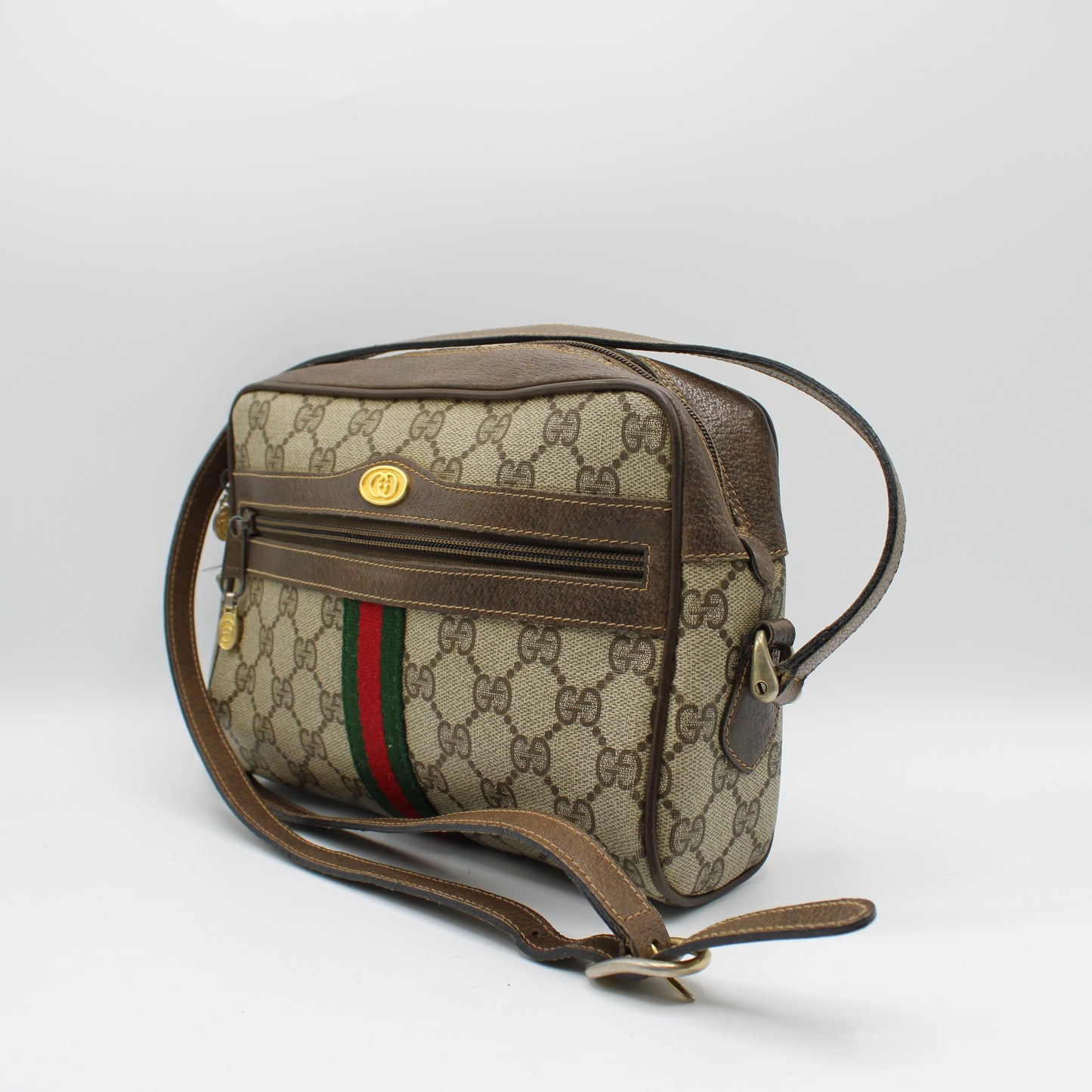 Gucci GG Brown Canvas Leather Supreme Ophidia Crossbody Bag