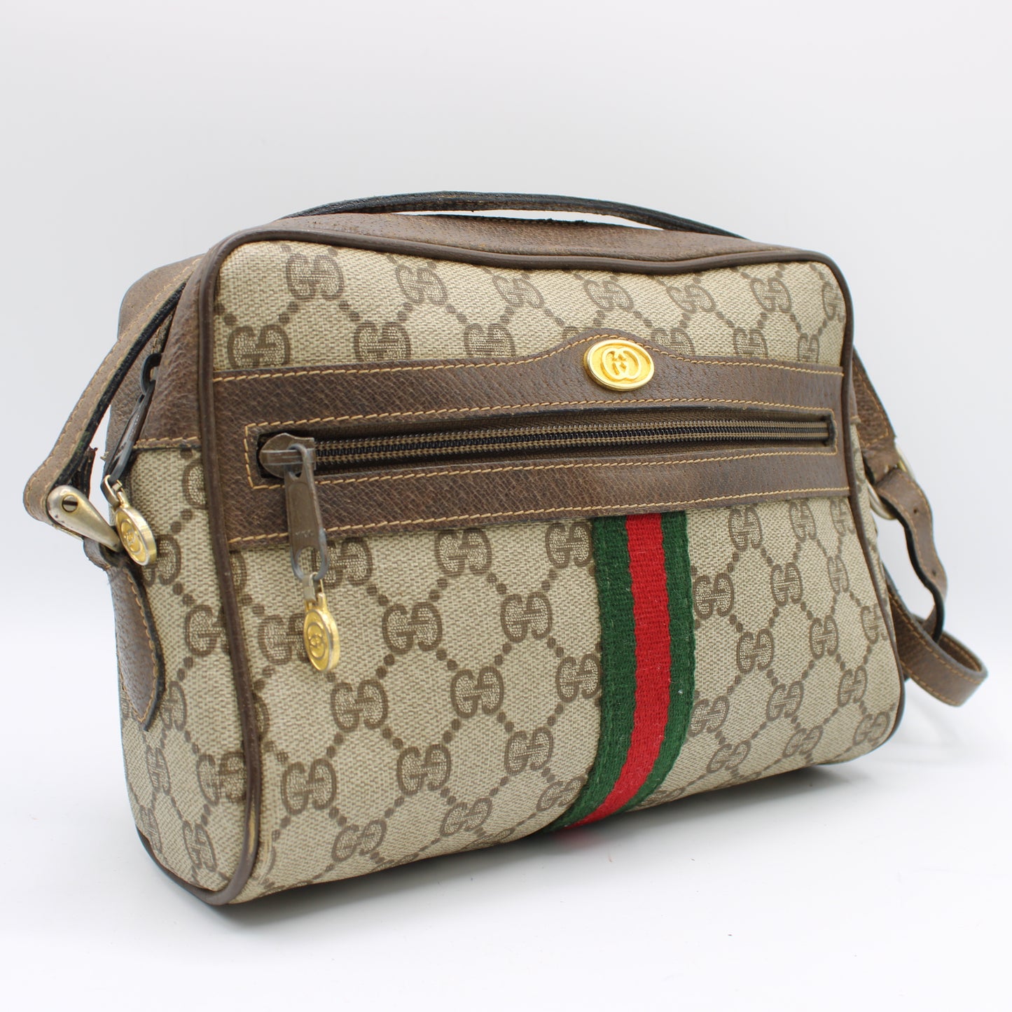 Gucci GG Brown Canvas Leather Supreme Ophidia Crossbody Bag