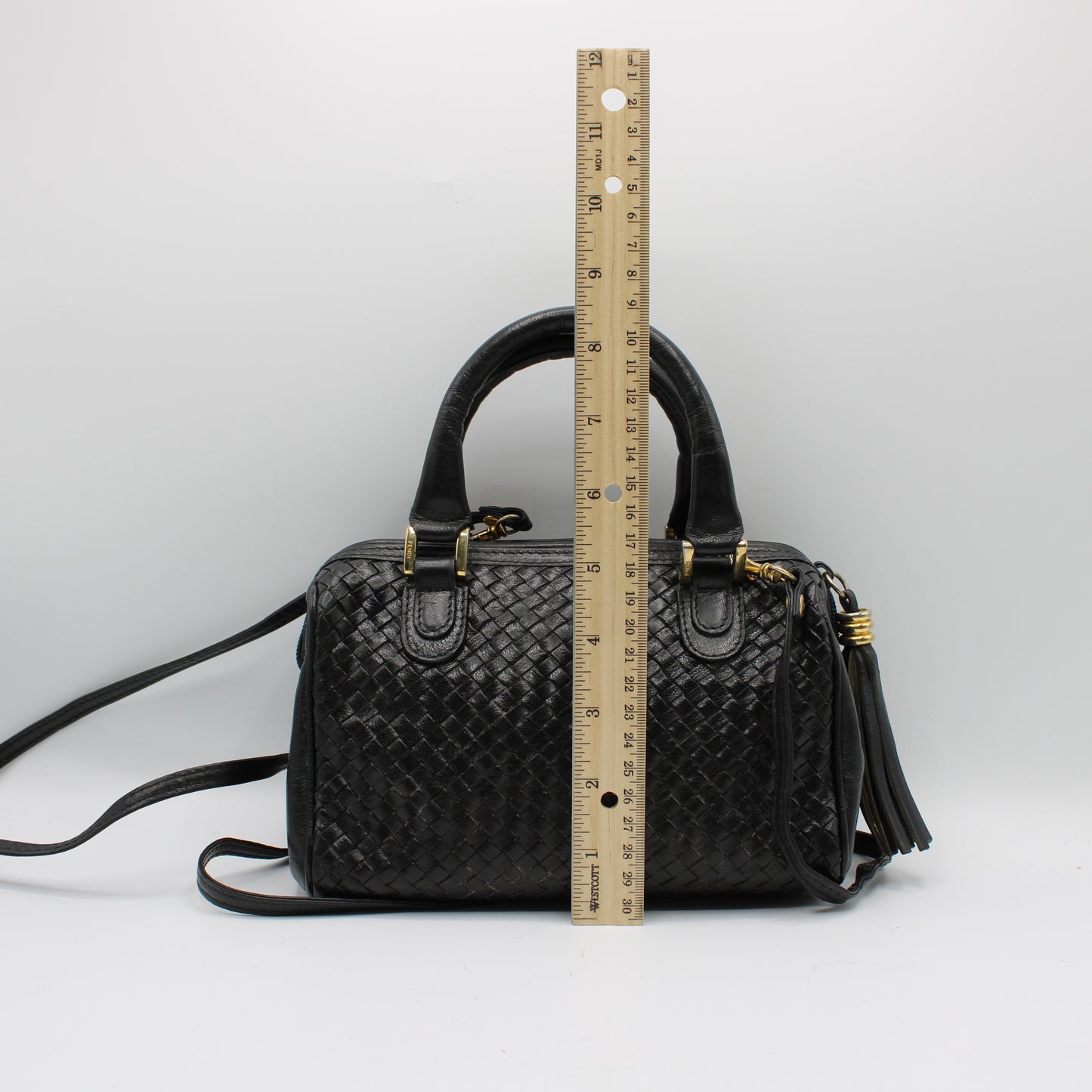 Fendi Dark Navy Woven Leather Mini Crossbody Boston Bag