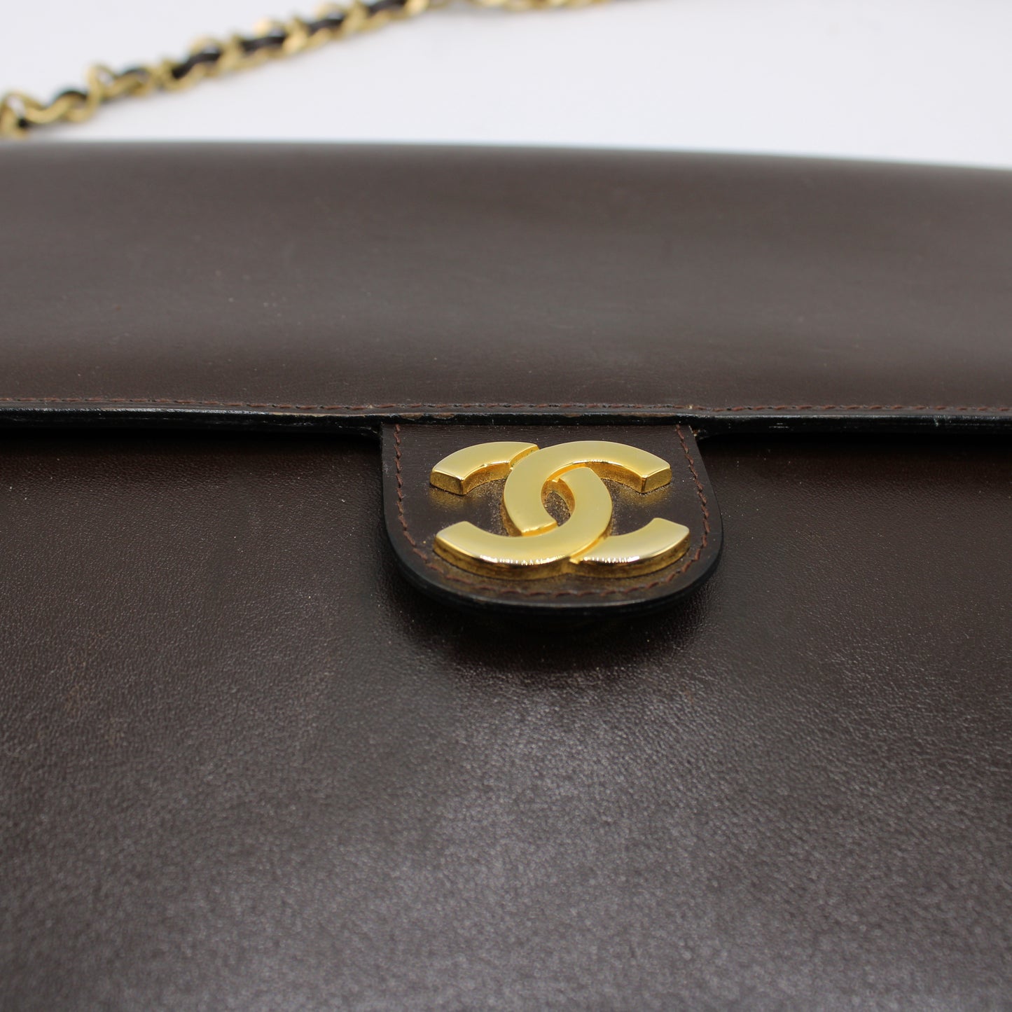 Authentic Chanel Coco Mark Dark Brown Vintage Flap Shoulder Bag