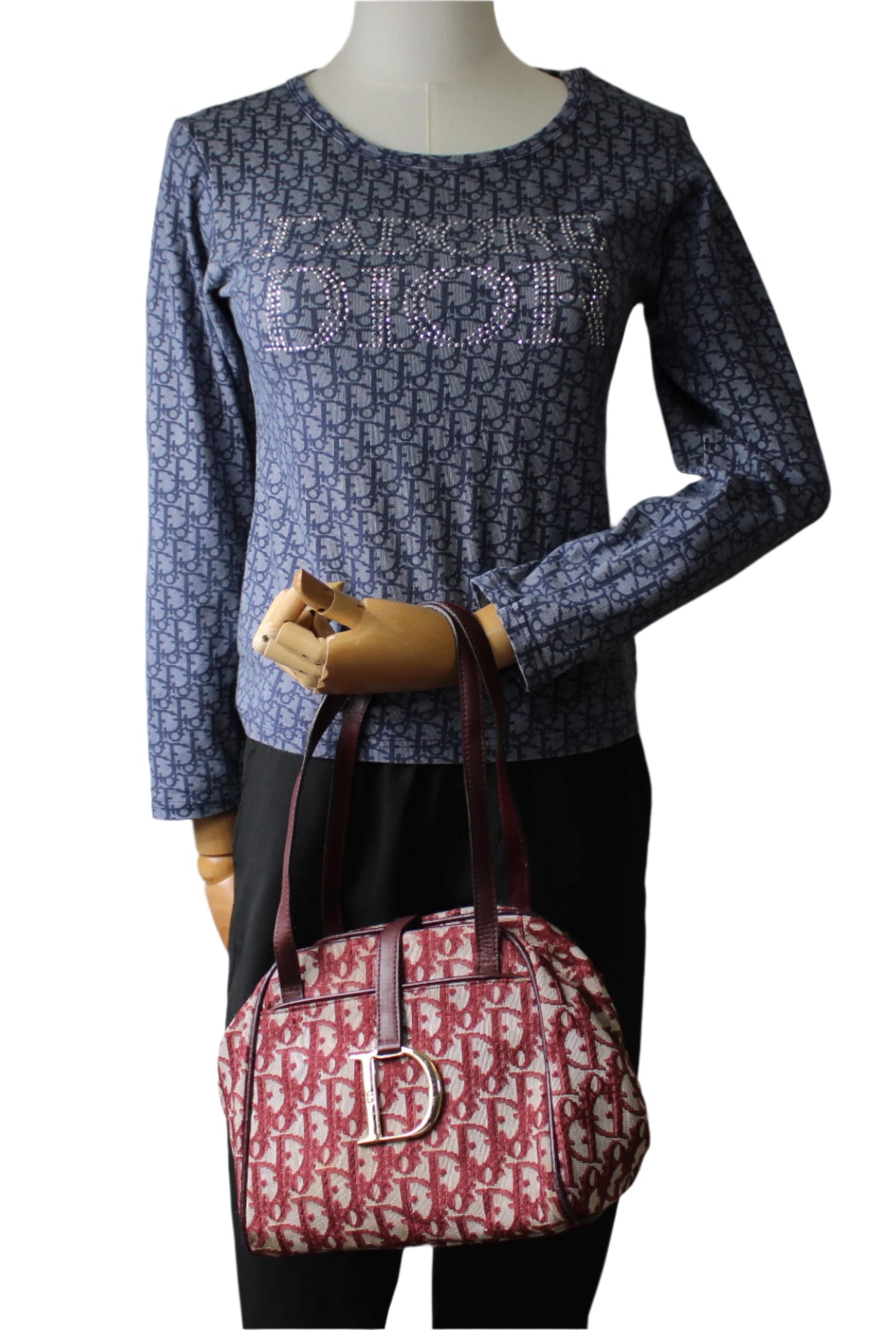 Christian Dior Burgundy Trotter Canvas Leather Hand Bag