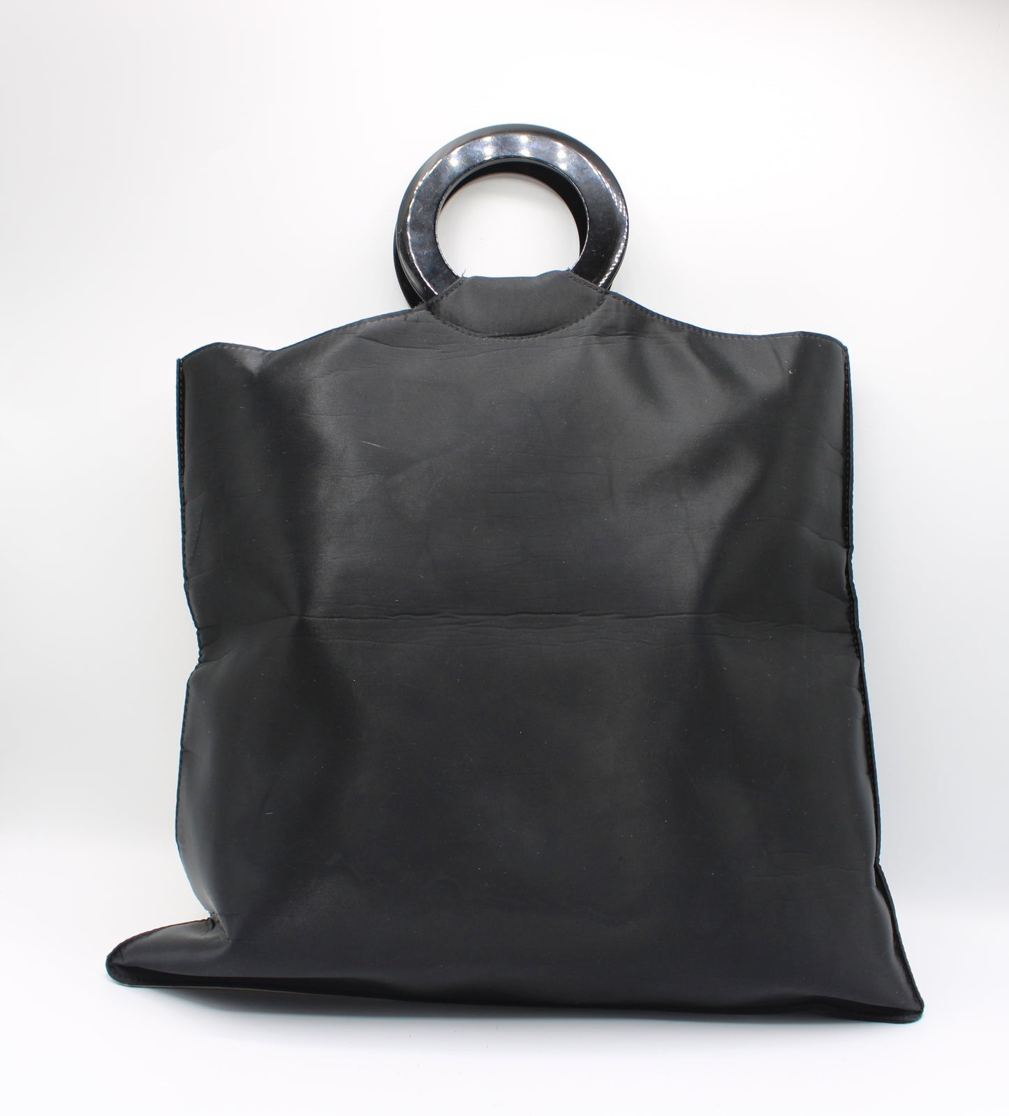 Yves Saint Laurent Black White Cloth Logo Ring Handle Tote Bag