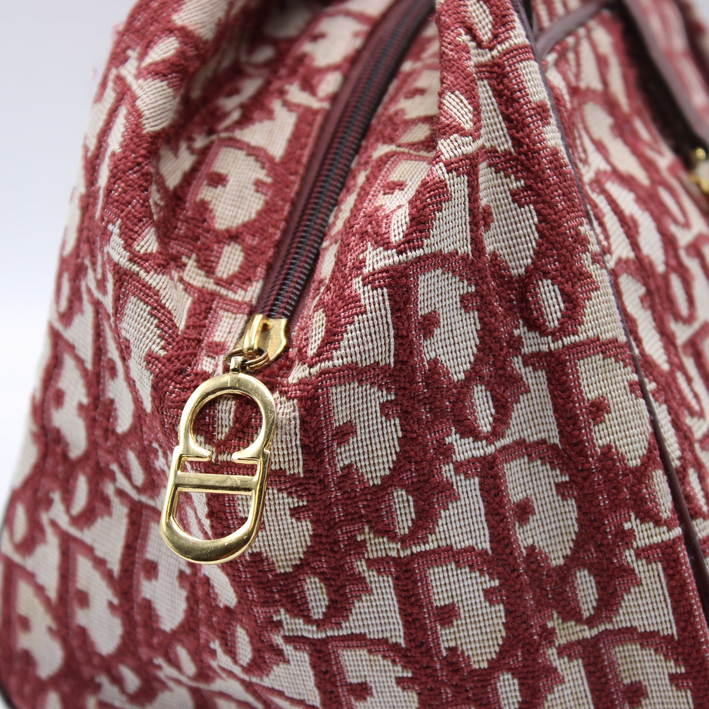 Christian Dior Burgundy Trotter Canvas Leather Hand Bag