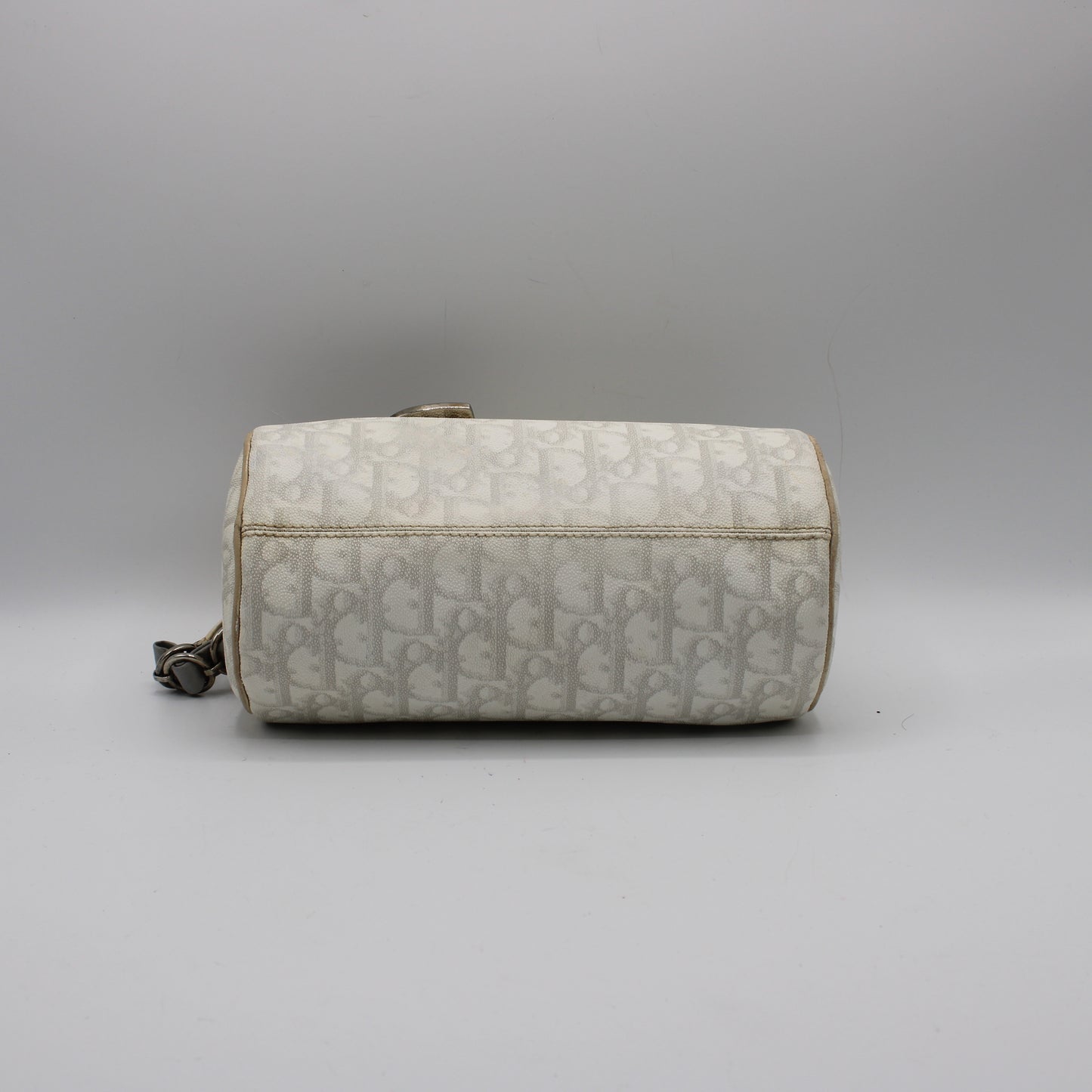 Christian Dior Off White Canvas Romantique Barrel Bag With Leather Trim