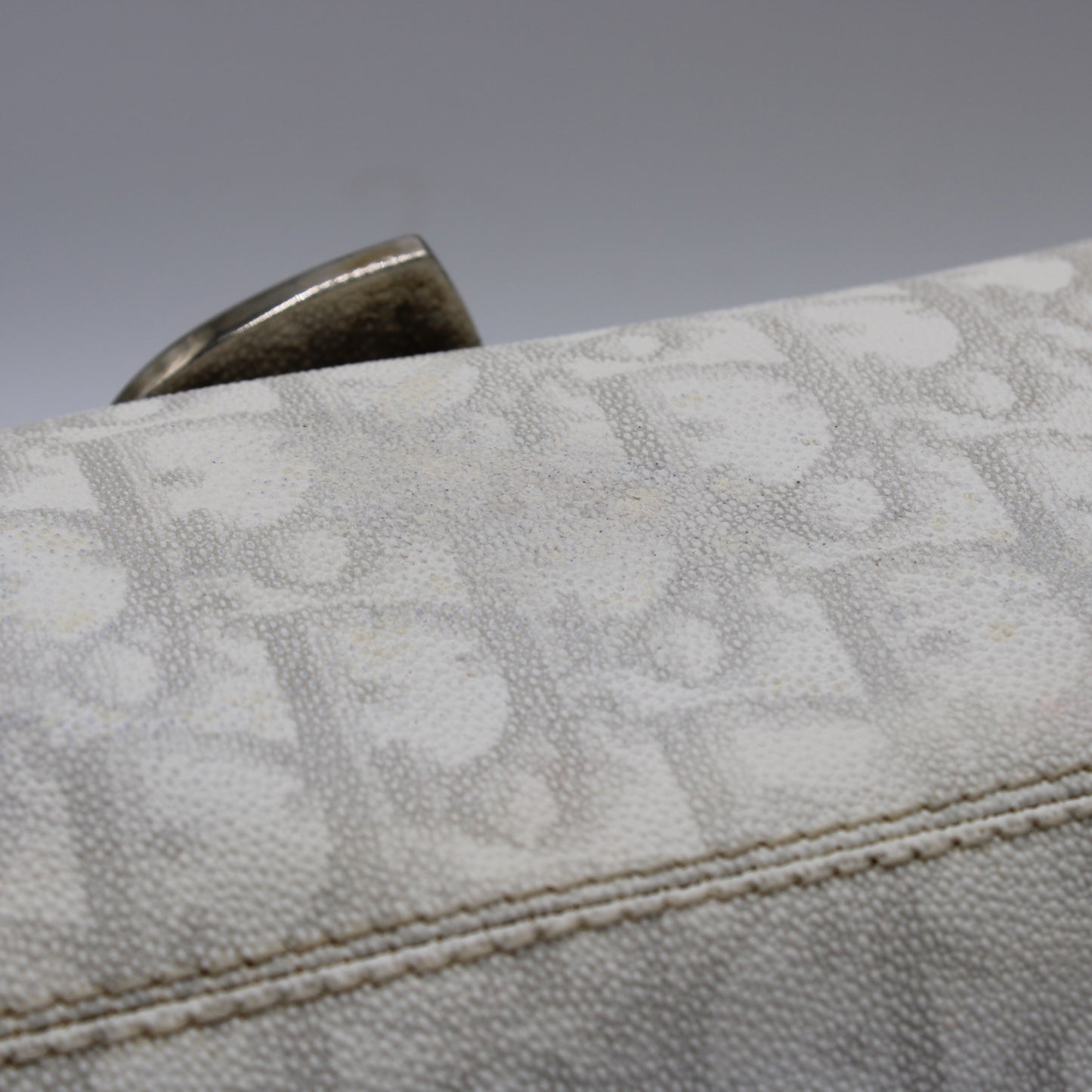 Christian Dior Off White Canvas Romantique Barrel Bag With Leather Trim