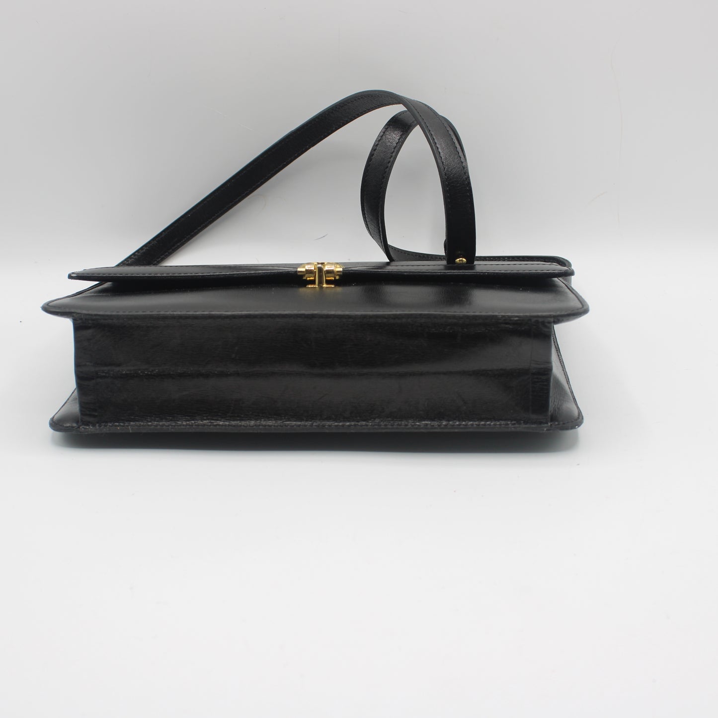 Christian Dior Black Leather Gold Logo Flap Shoulder Bag