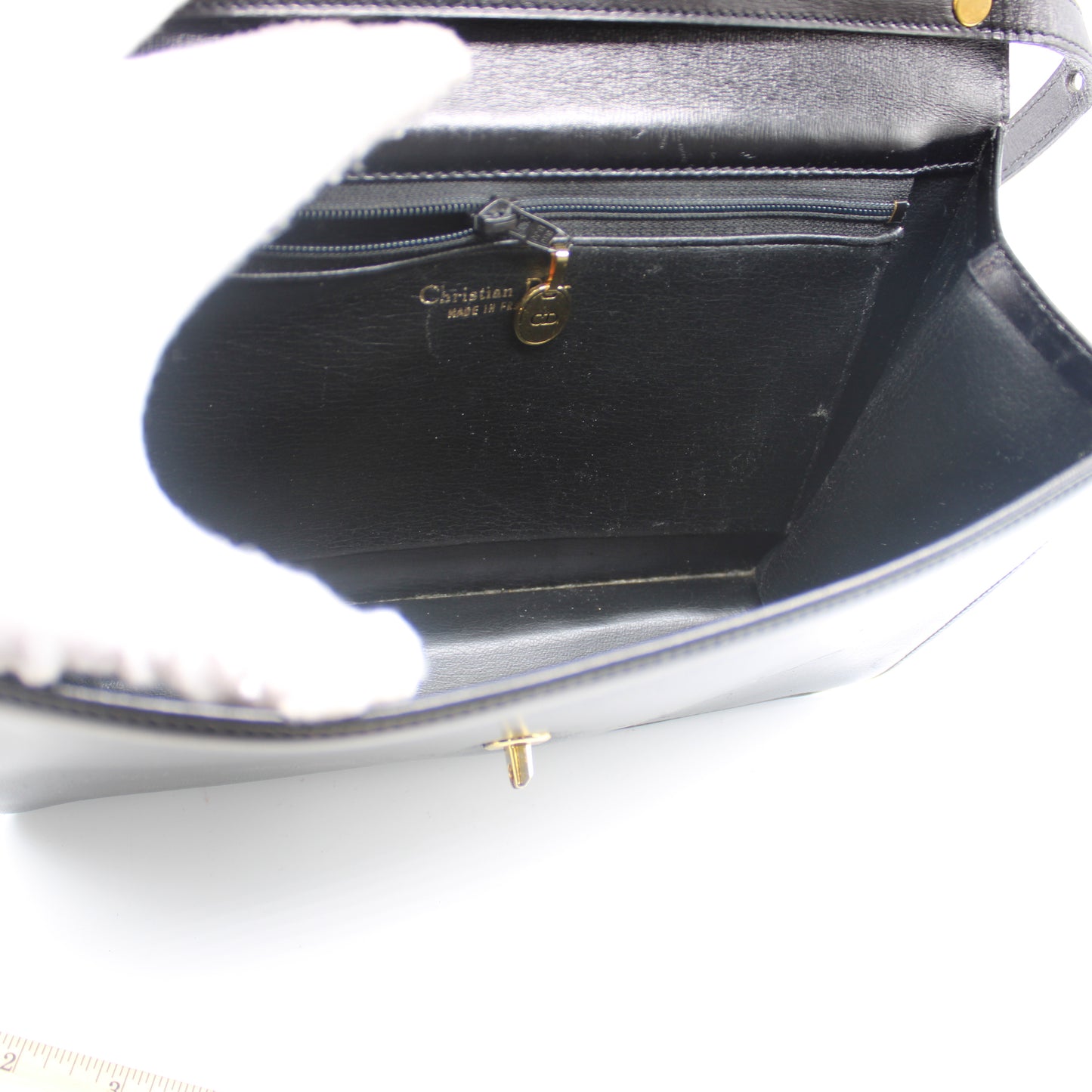 Christian Dior Black Leather Gold Logo Flap Shoulder Bag