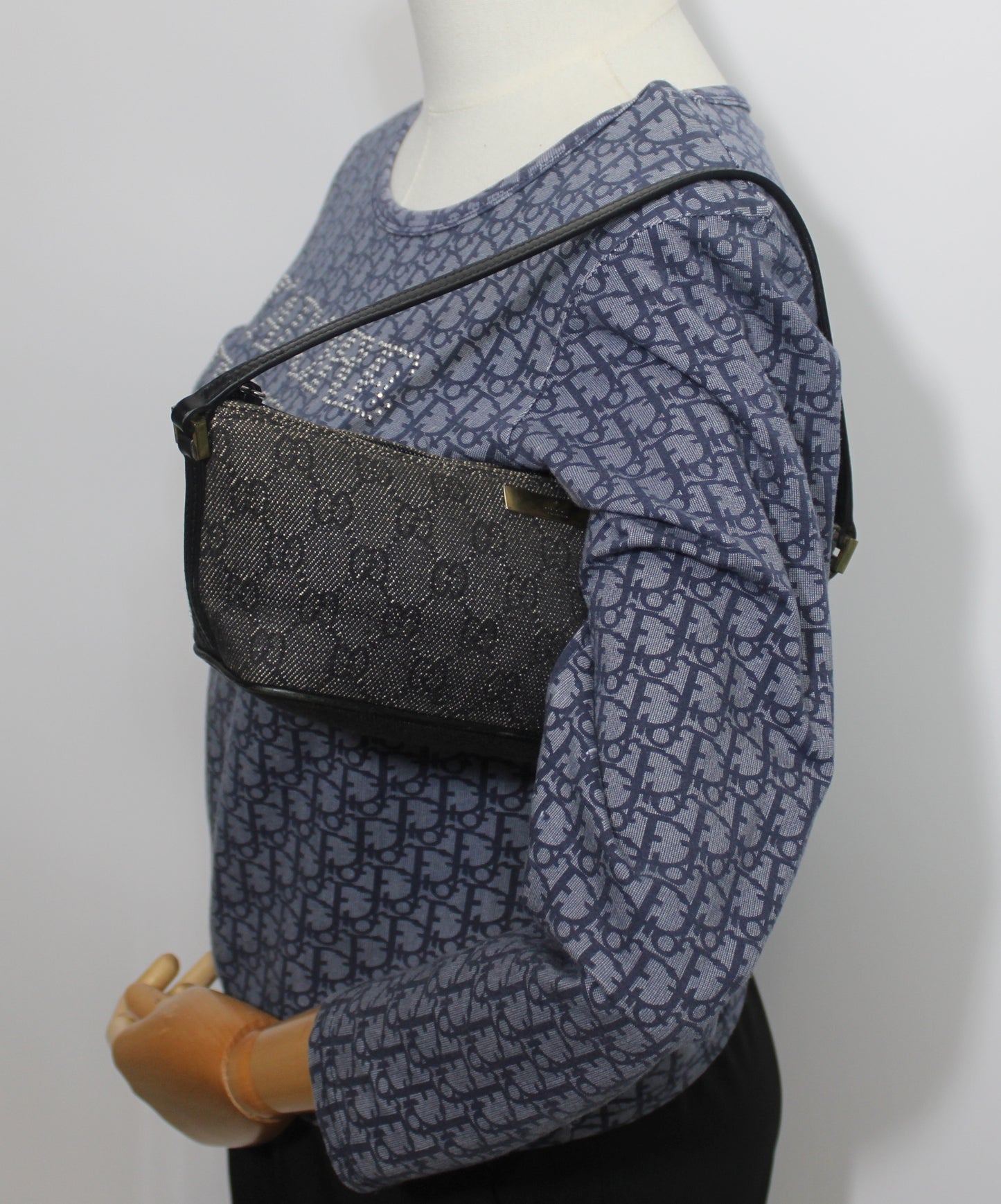 Gucci Black GG Denim Cloth Boat Style Shoulder Bag