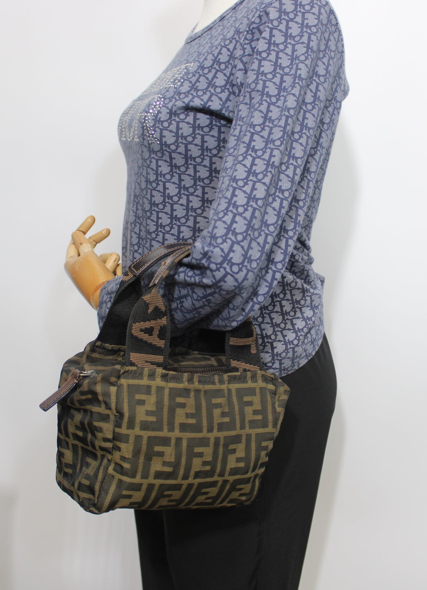 Fendi Brown Zucca Canvas Dual Handle Mini Handbag
