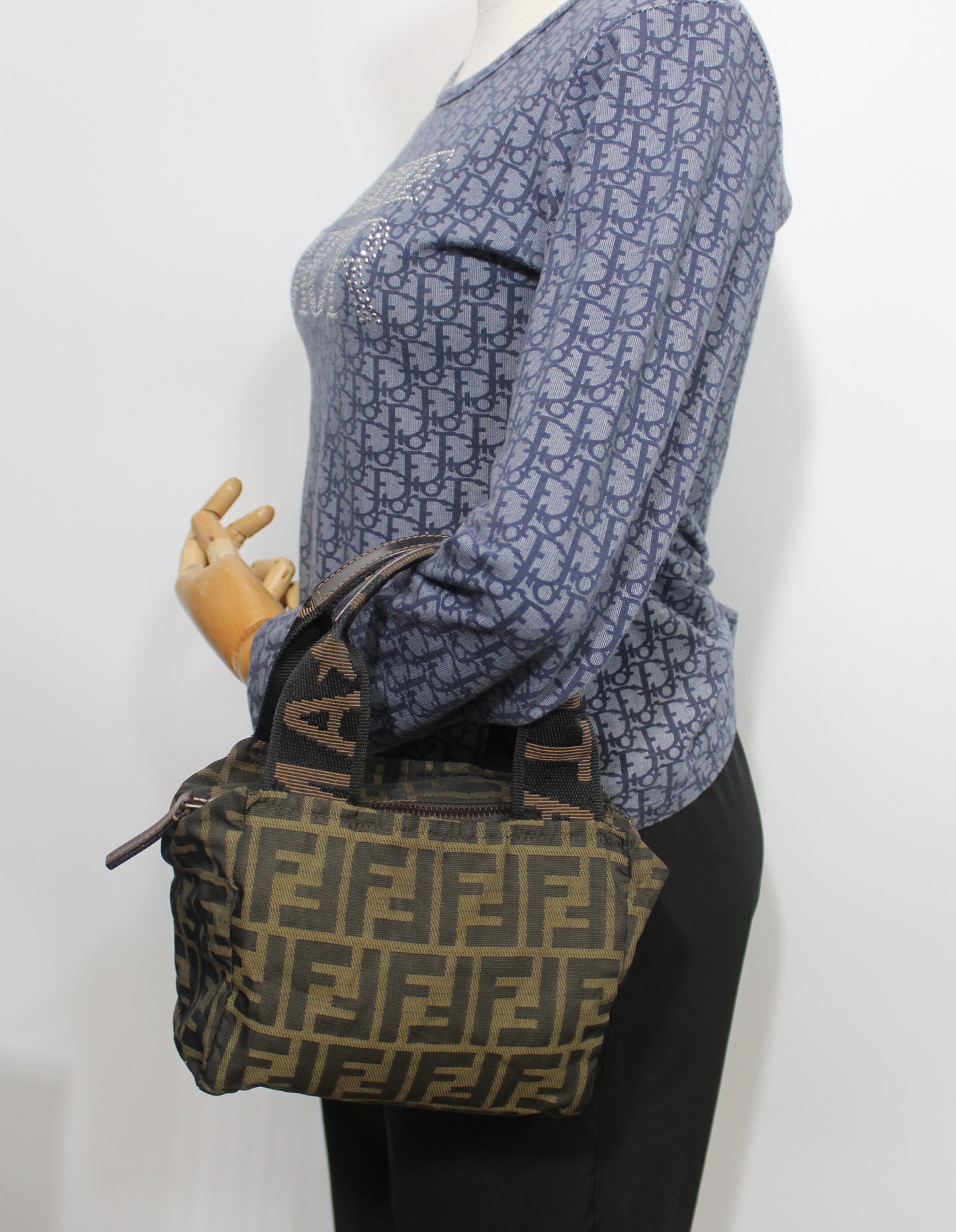 Fendi Brown Zucca Canvas Dual Handle Mini Handbag