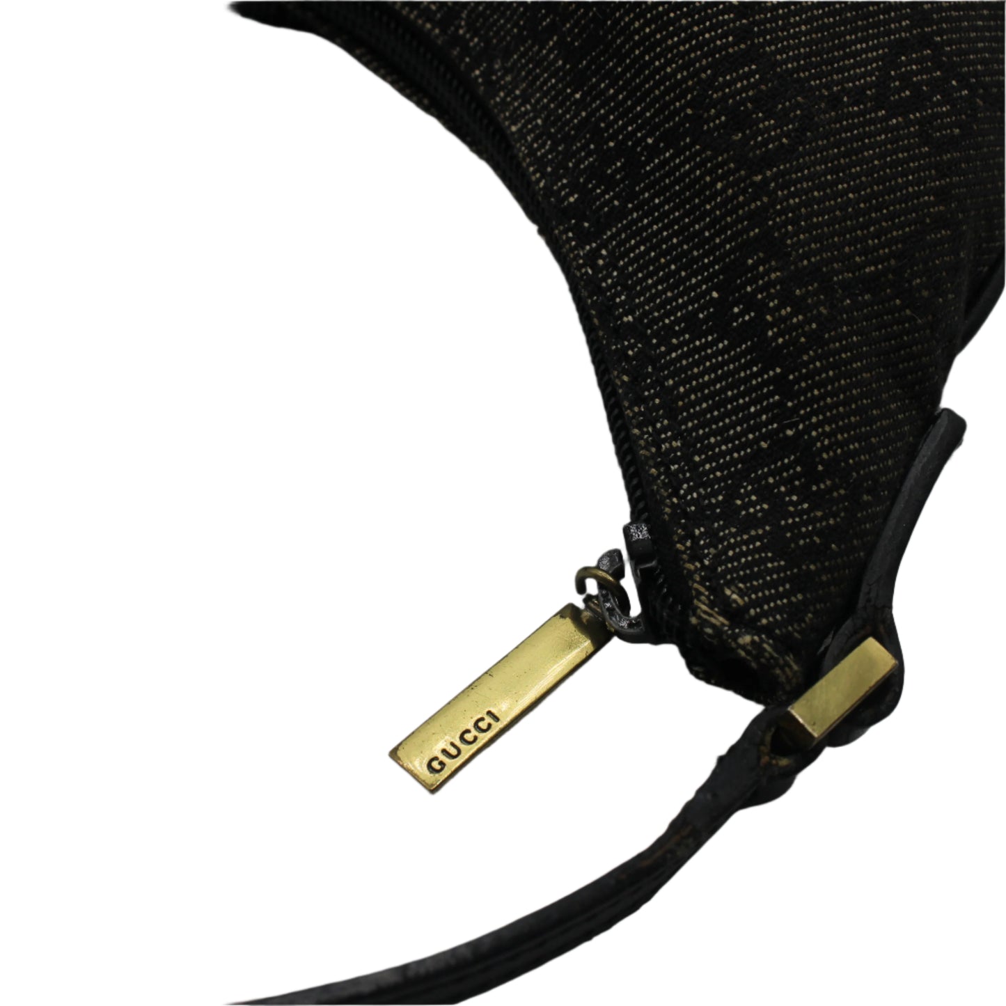 Gucci Black GG Canvas Denim Shoulder Bag Leather Strap