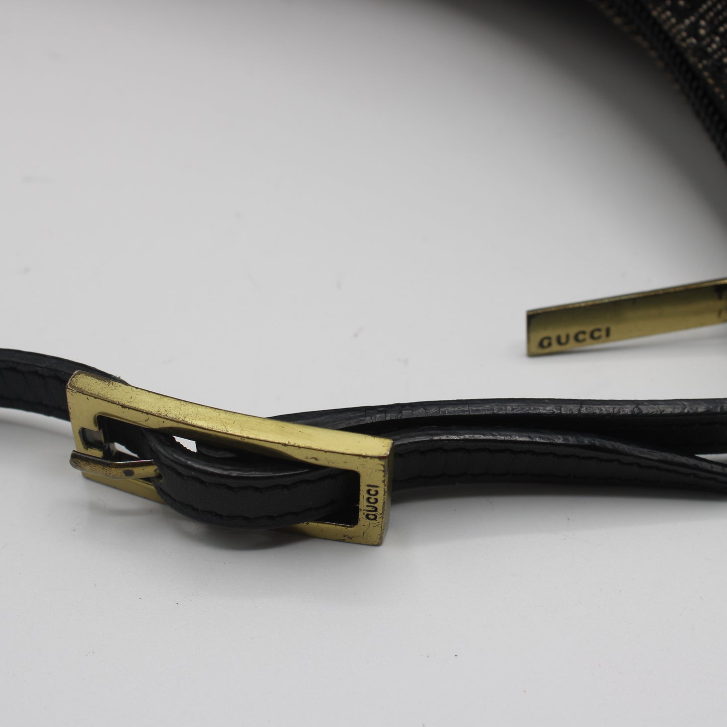 Gucci Black GG Canvas Denim Shoulder Bag Leather Strap
