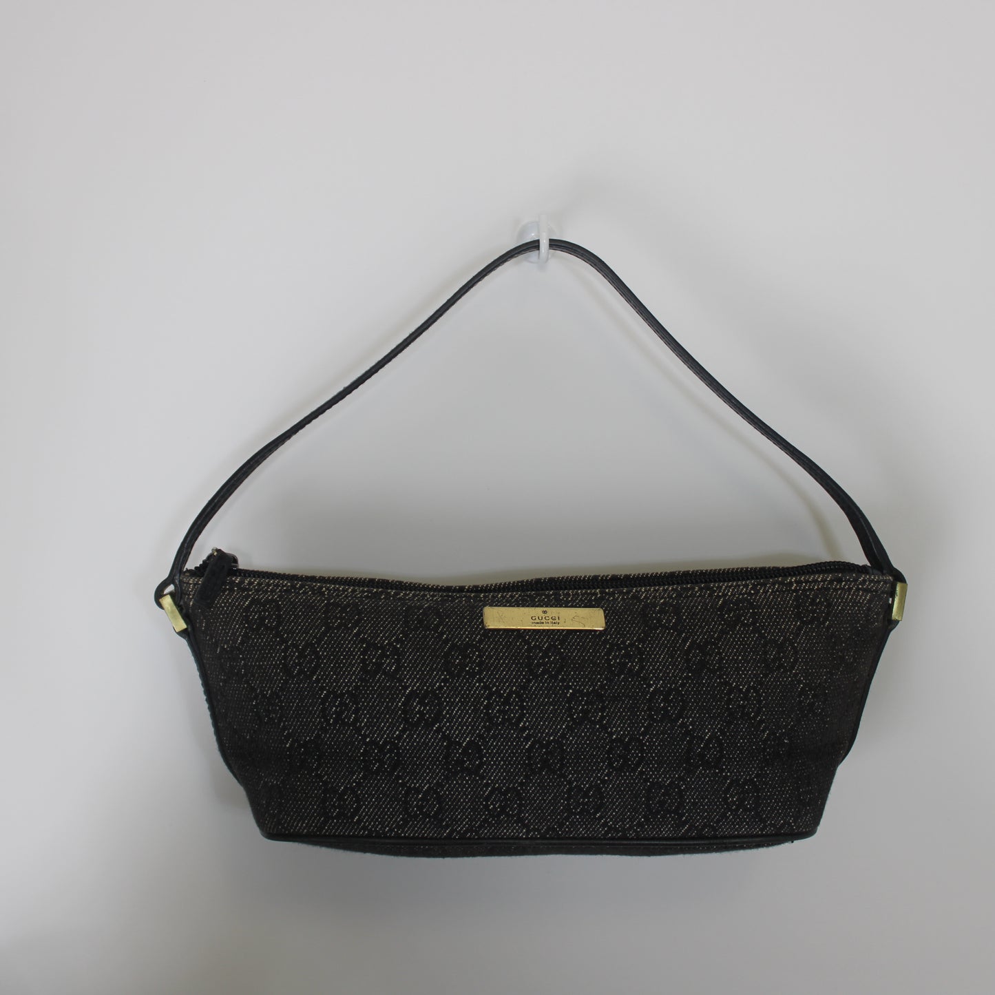 Gucci Black GG Denim Cloth Boat Style Shoulder Bag