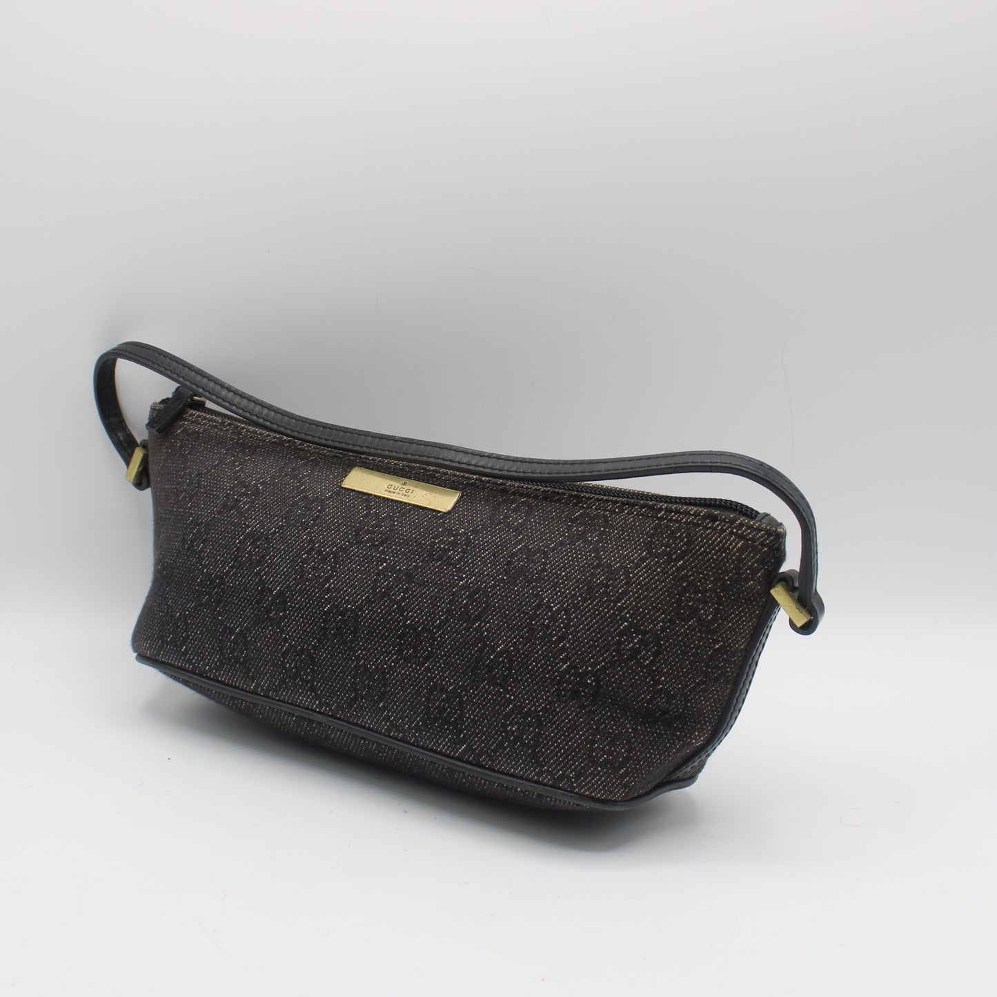 Gucci Black GG Denim Cloth Boat Style Shoulder Bag