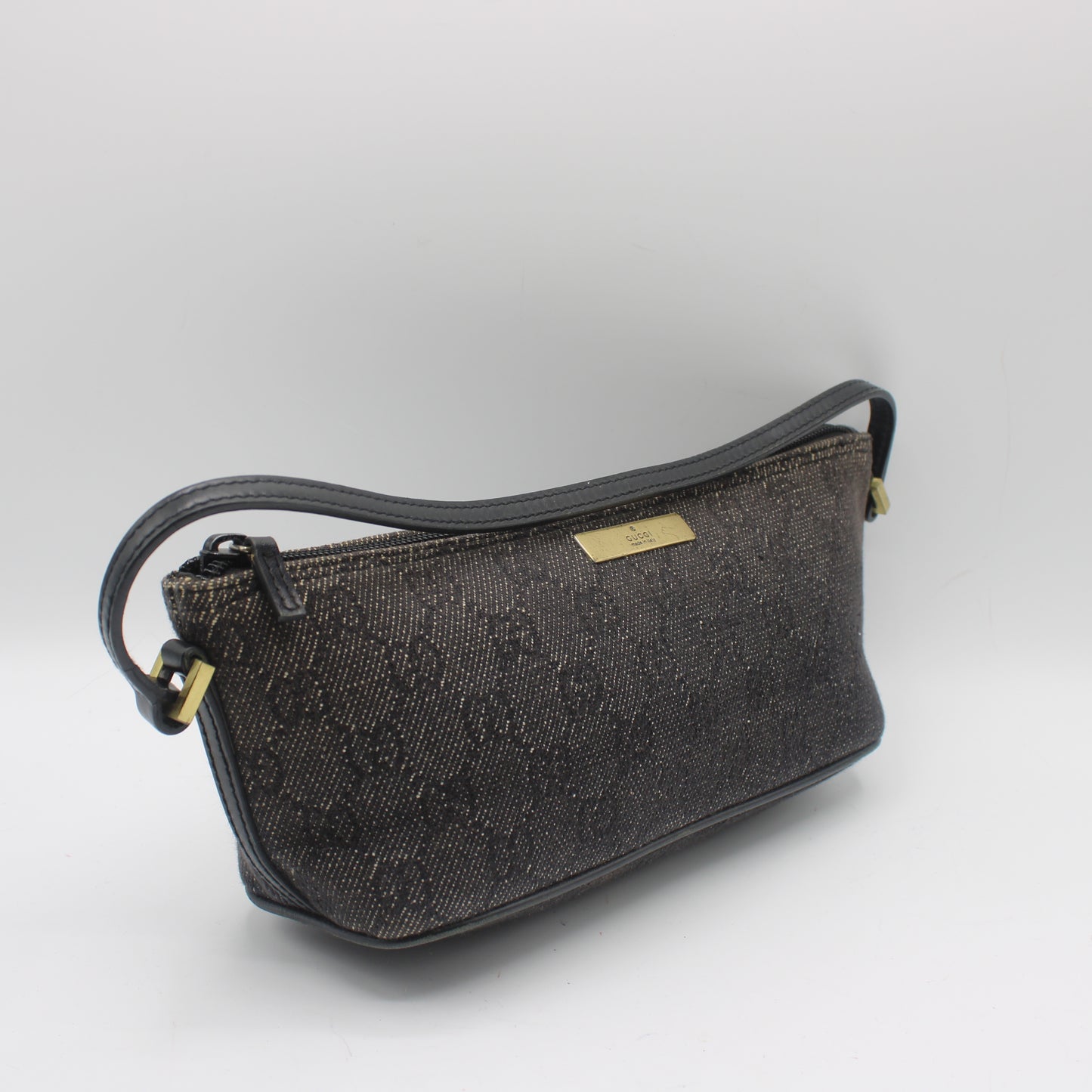 Gucci Black GG Denim Cloth Boat Style Shoulder Bag