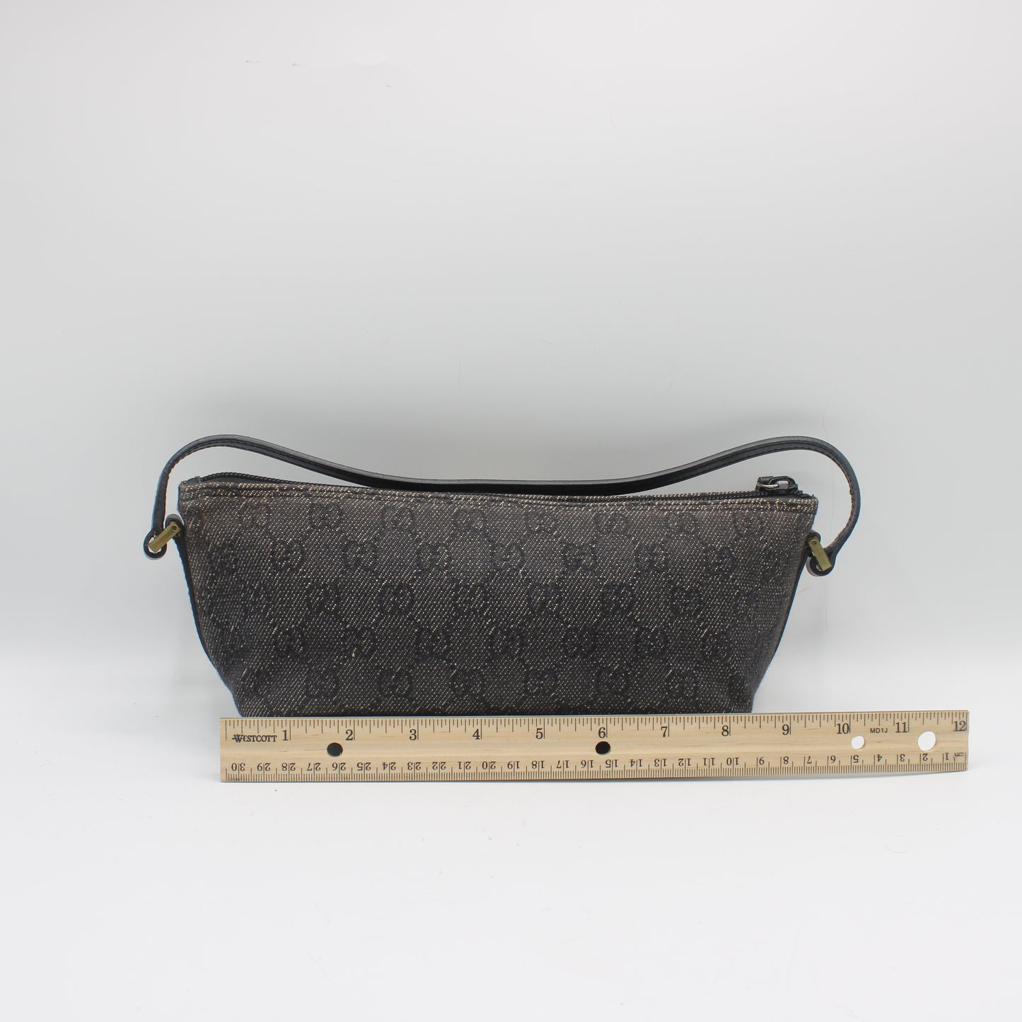 Gucci Black GG Denim Cloth Boat Style Shoulder Bag