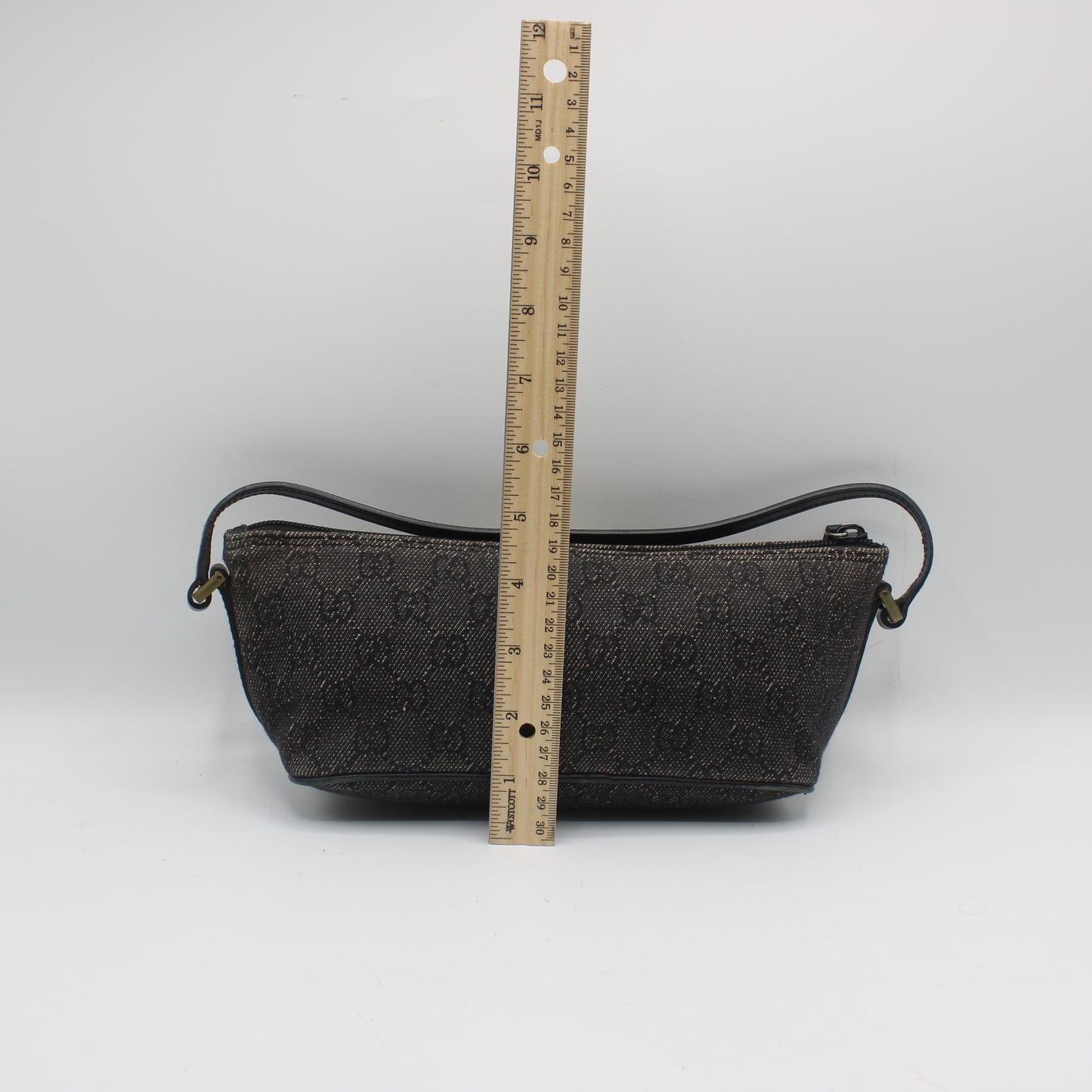 Gucci Black GG Denim Cloth Boat Style Shoulder Bag