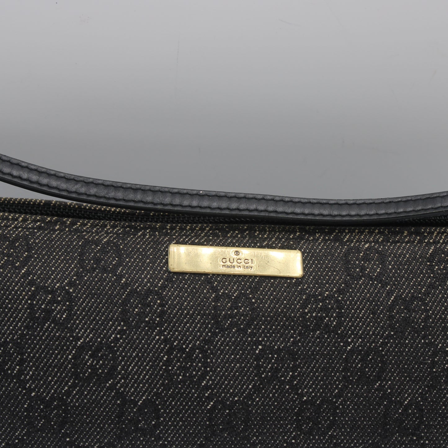 Gucci Black GG Denim Cloth Boat Style Shoulder Bag