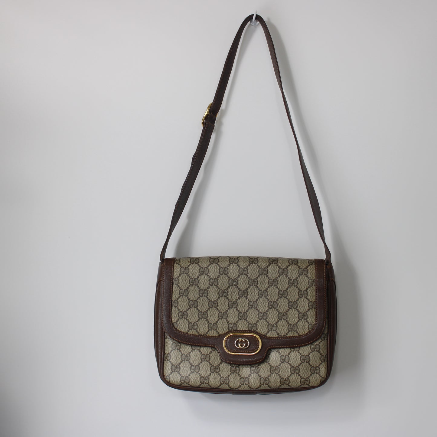 Gucci Brown Coated GG Canvas Leather Shoulder Bag