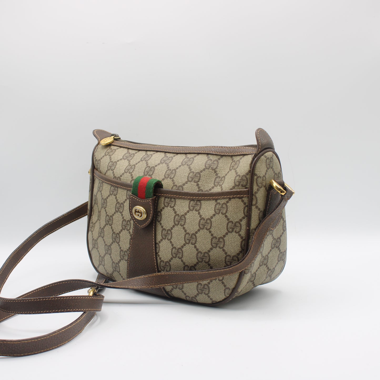 Gucci Brown Ophidia GG Supreme Canvas Leather Crossbody Bag