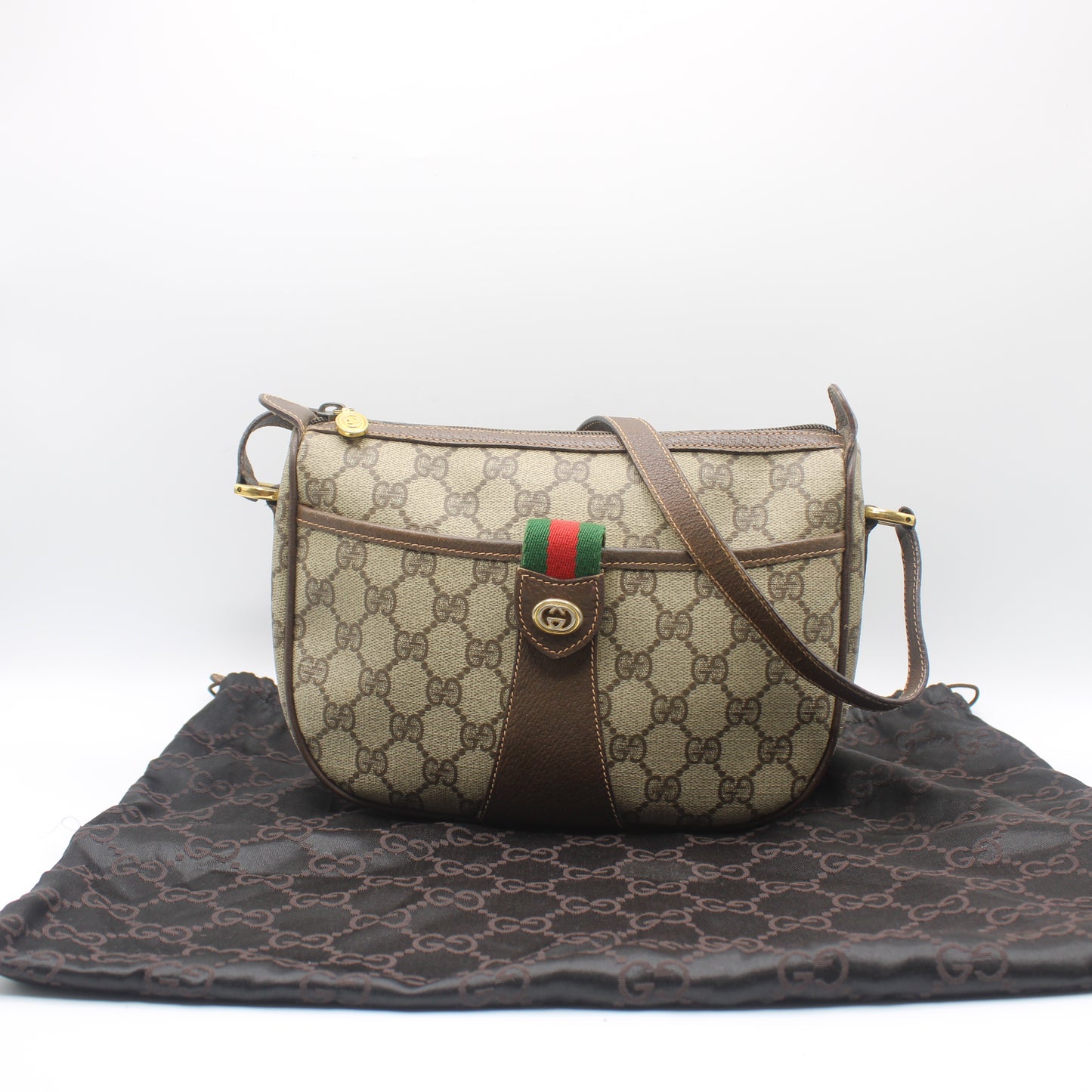Gucci Brown Ophidia GG Supreme Canvas Leather Crossbody Bag