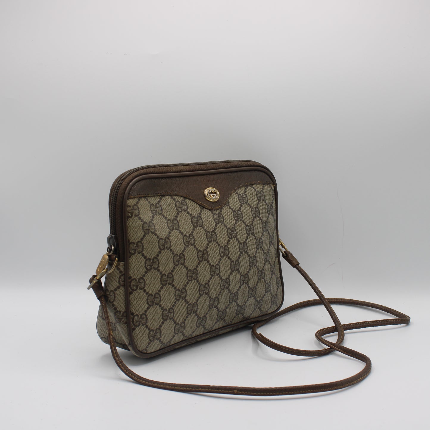 Gucci Brown GG Supreme Canvas Leather Trim Crossbody Bag