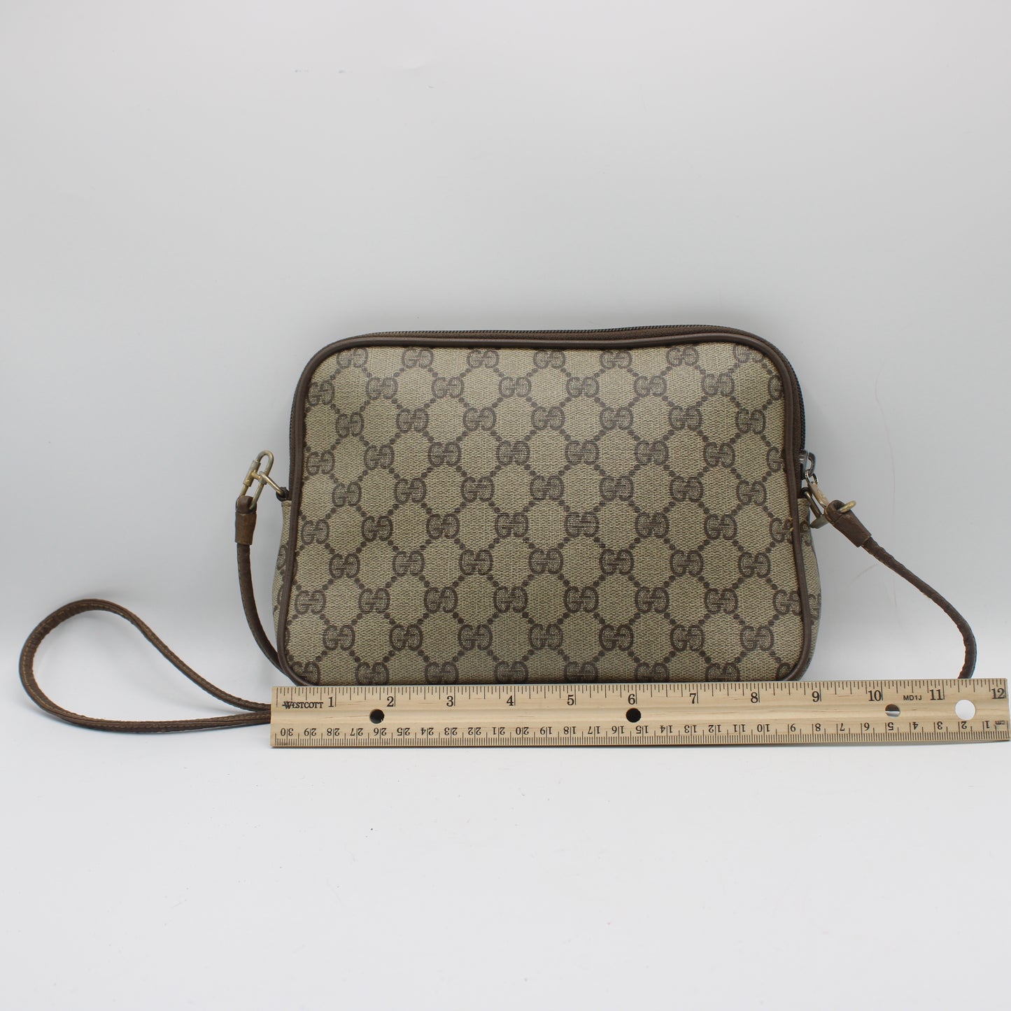 Gucci Brown GG Supreme Canvas Leather Trim Crossbody Bag