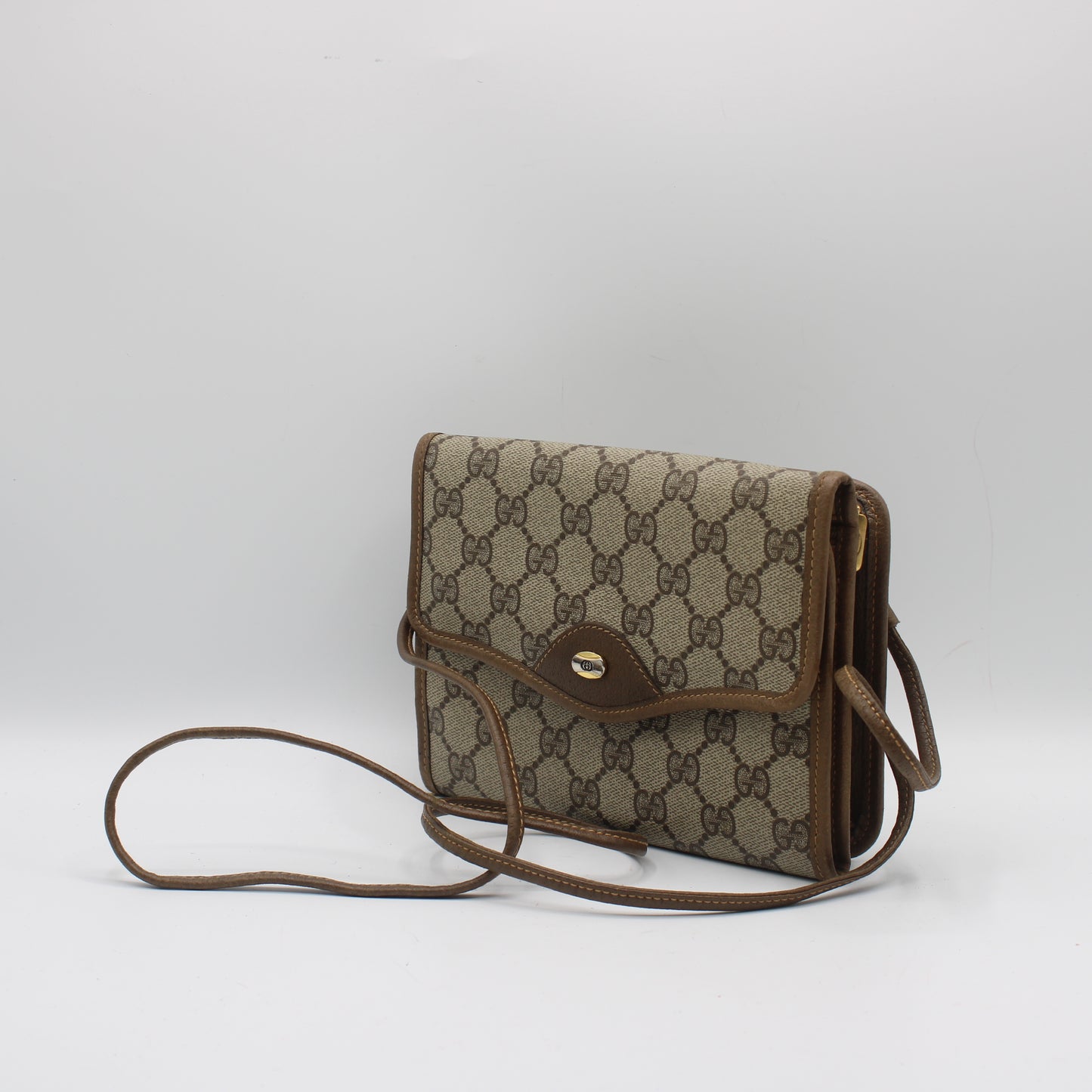 Gucci Brown Monogram Coated Canvas Leather Crossbody Bag