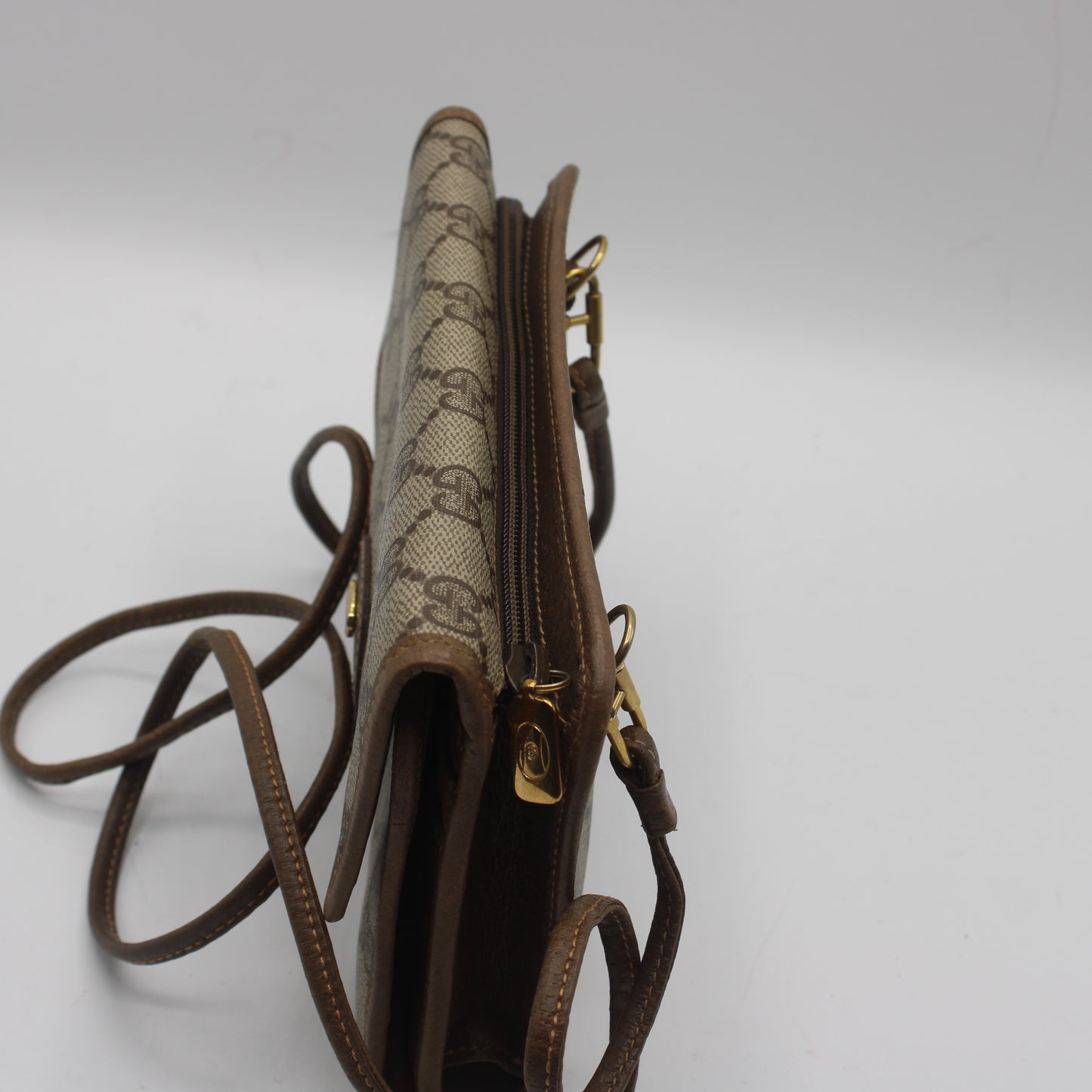 Gucci Brown Monogram Coated Canvas Leather Crossbody Bag