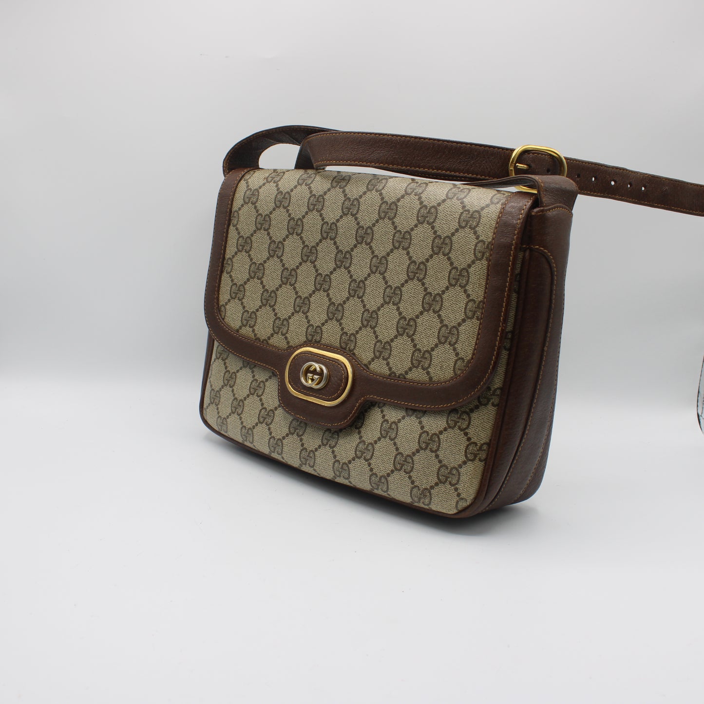 Gucci Brown Coated GG Canvas Leather Shoulder Bag