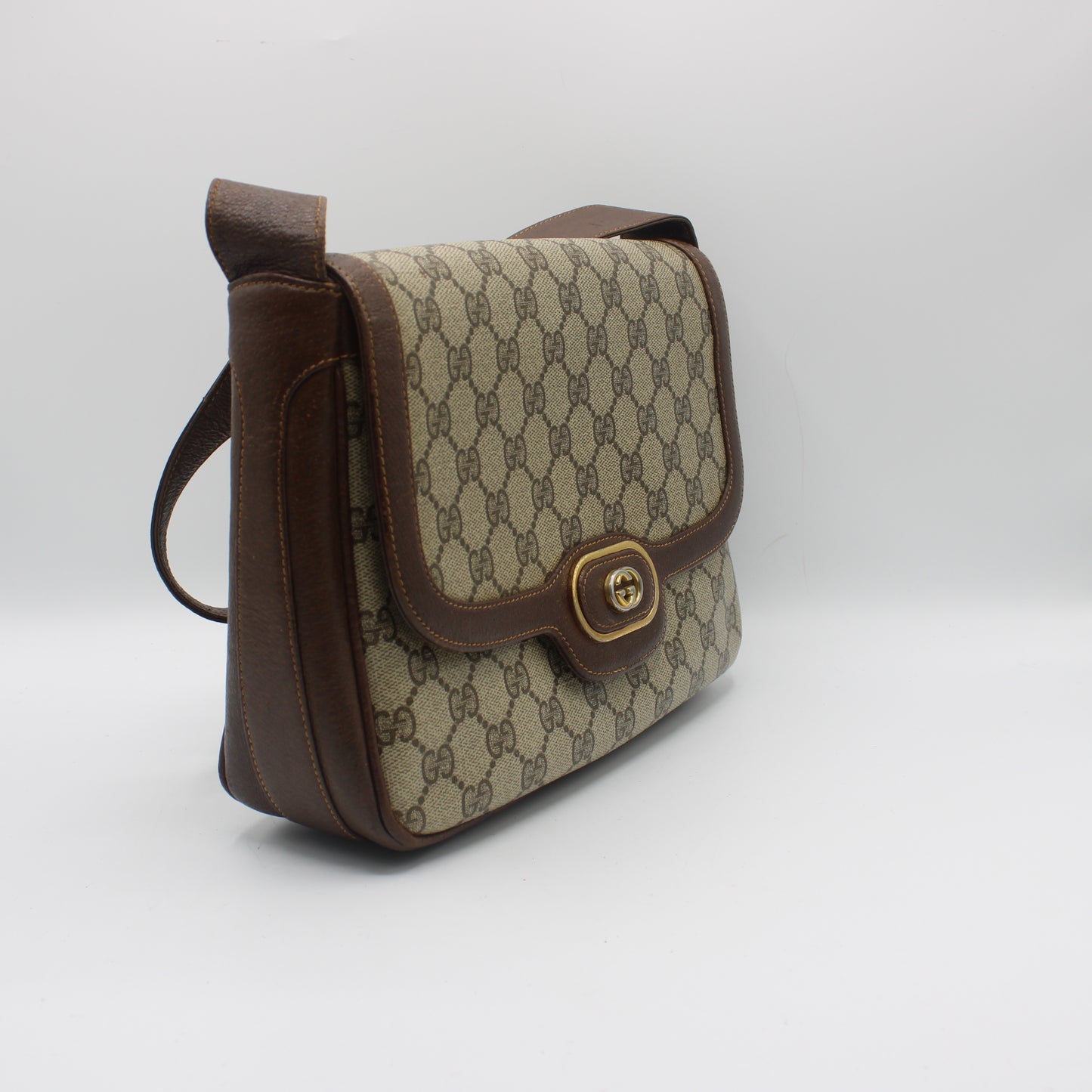 Gucci Brown Coated GG Canvas Leather Shoulder Bag