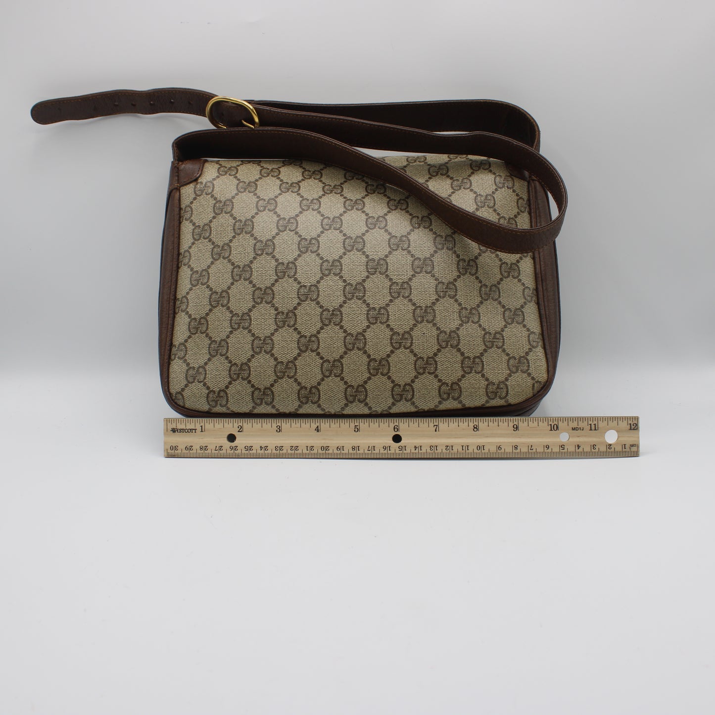 Gucci Brown Coated GG Canvas Leather Shoulder Bag