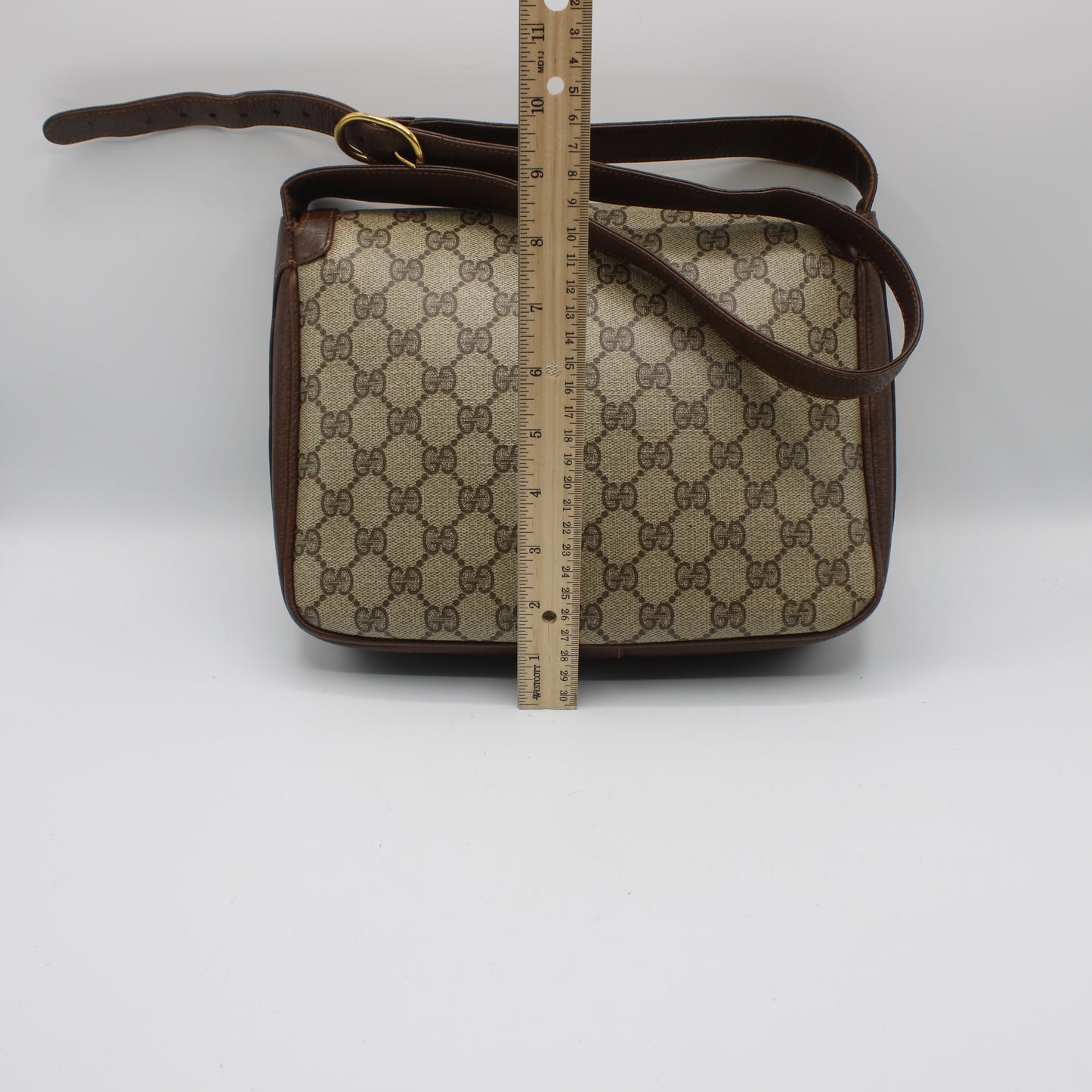 Gucci Brown Coated GG Canvas Leather Shoulder Bag