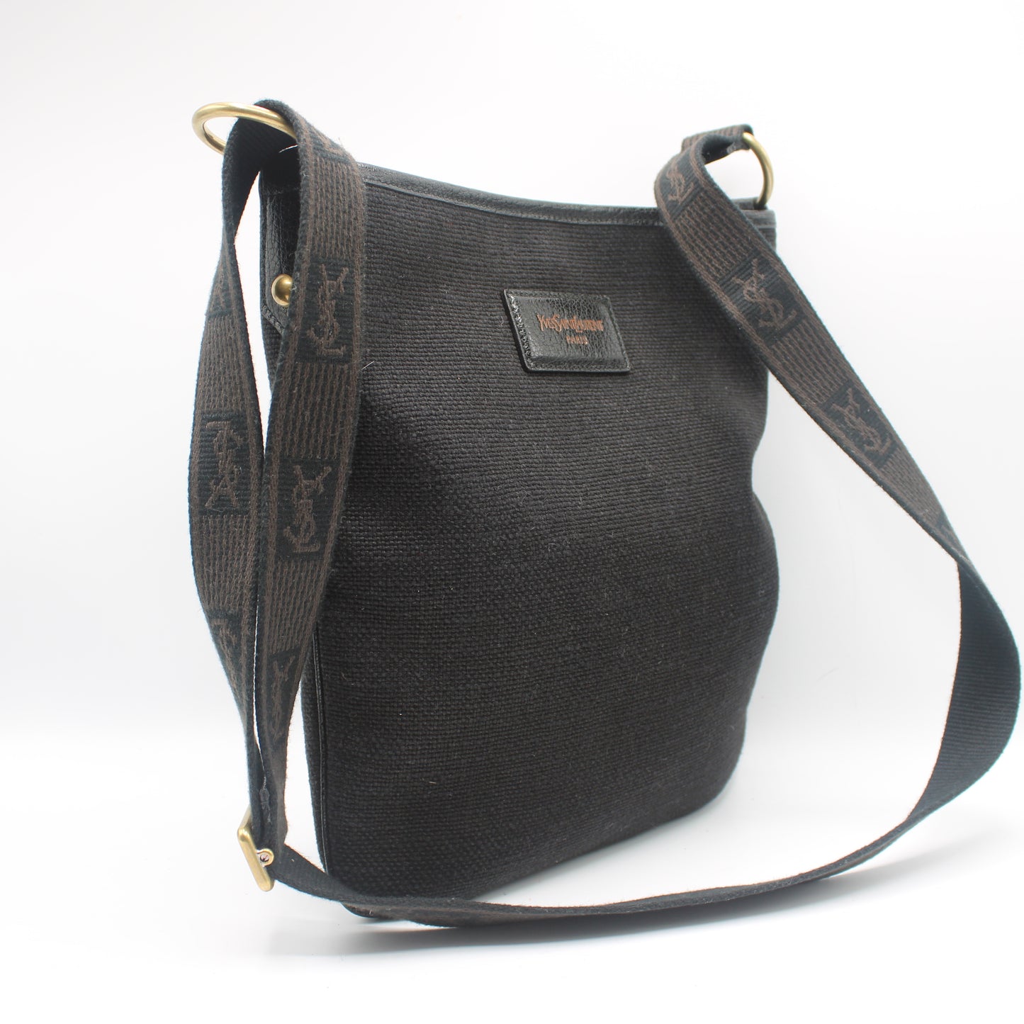 Yves Saint Laurent Black Canvas Logo Strap Crossbody Bag