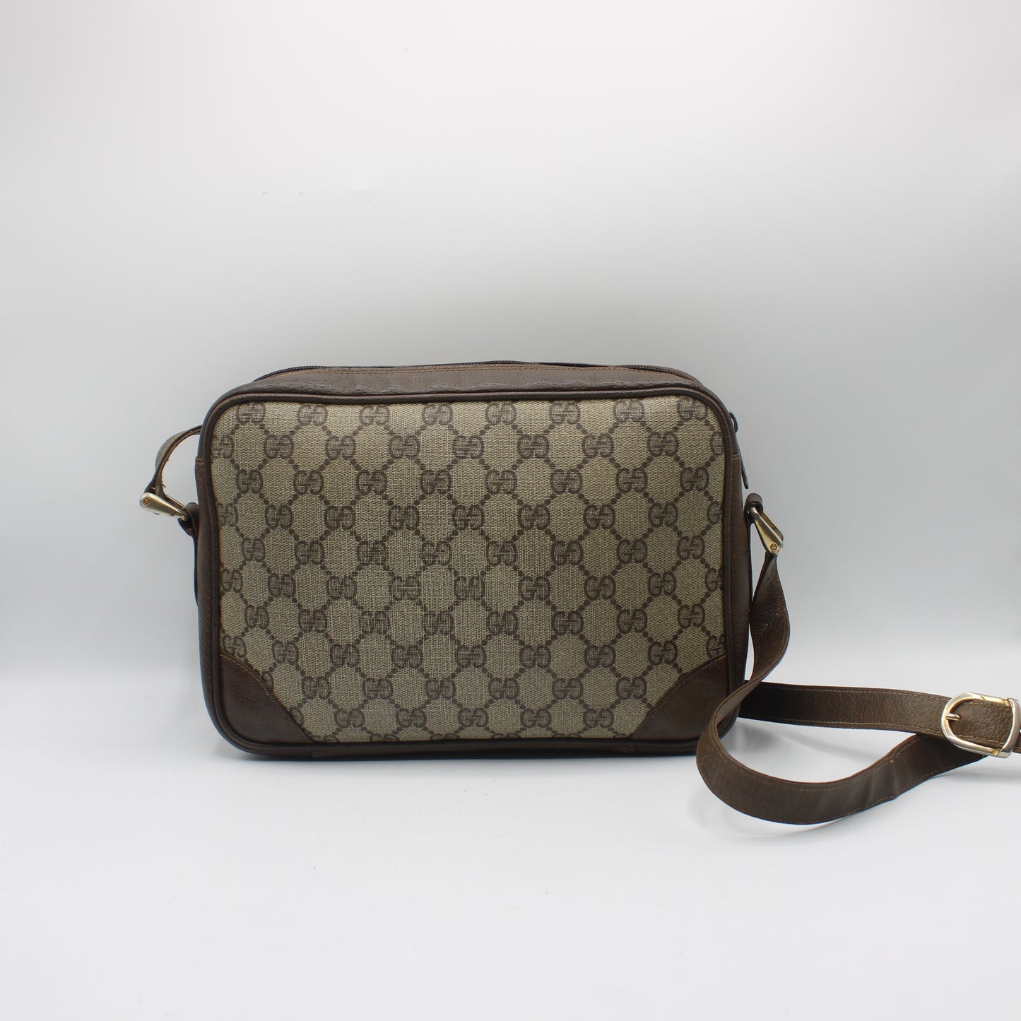 Gucci Brown GG Canvas Leather Trim Crossbody Shoulder Bag