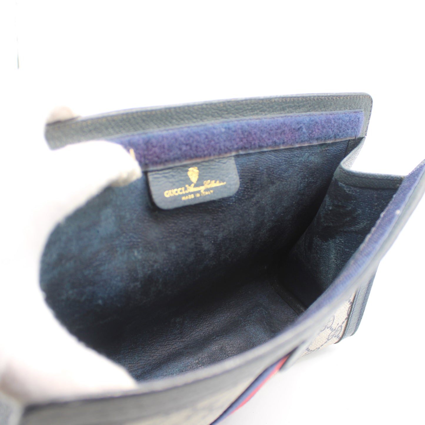 Gucci Beige GG Canvas Navy Leather Stripe Clutch Bag