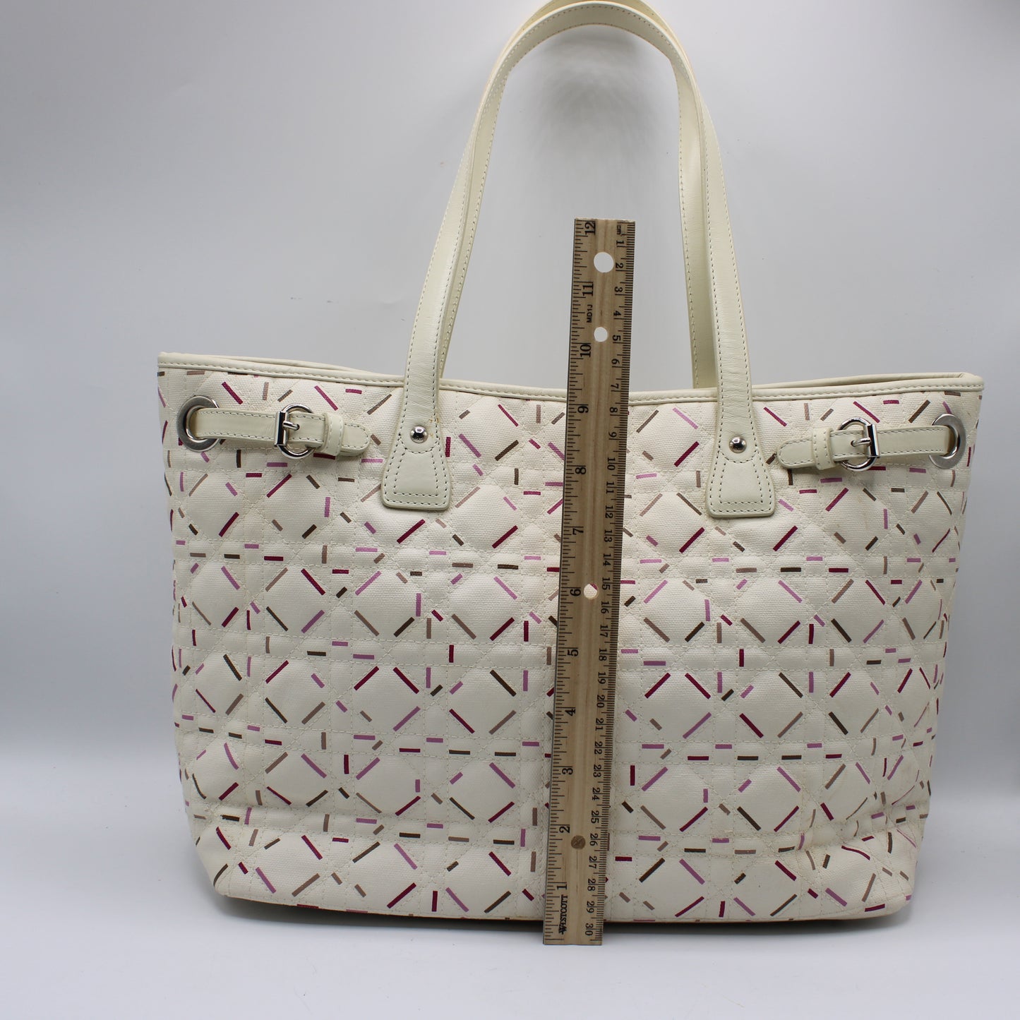 Christian Dior Ivory Cannage Canvas Multicolor Tote Bag