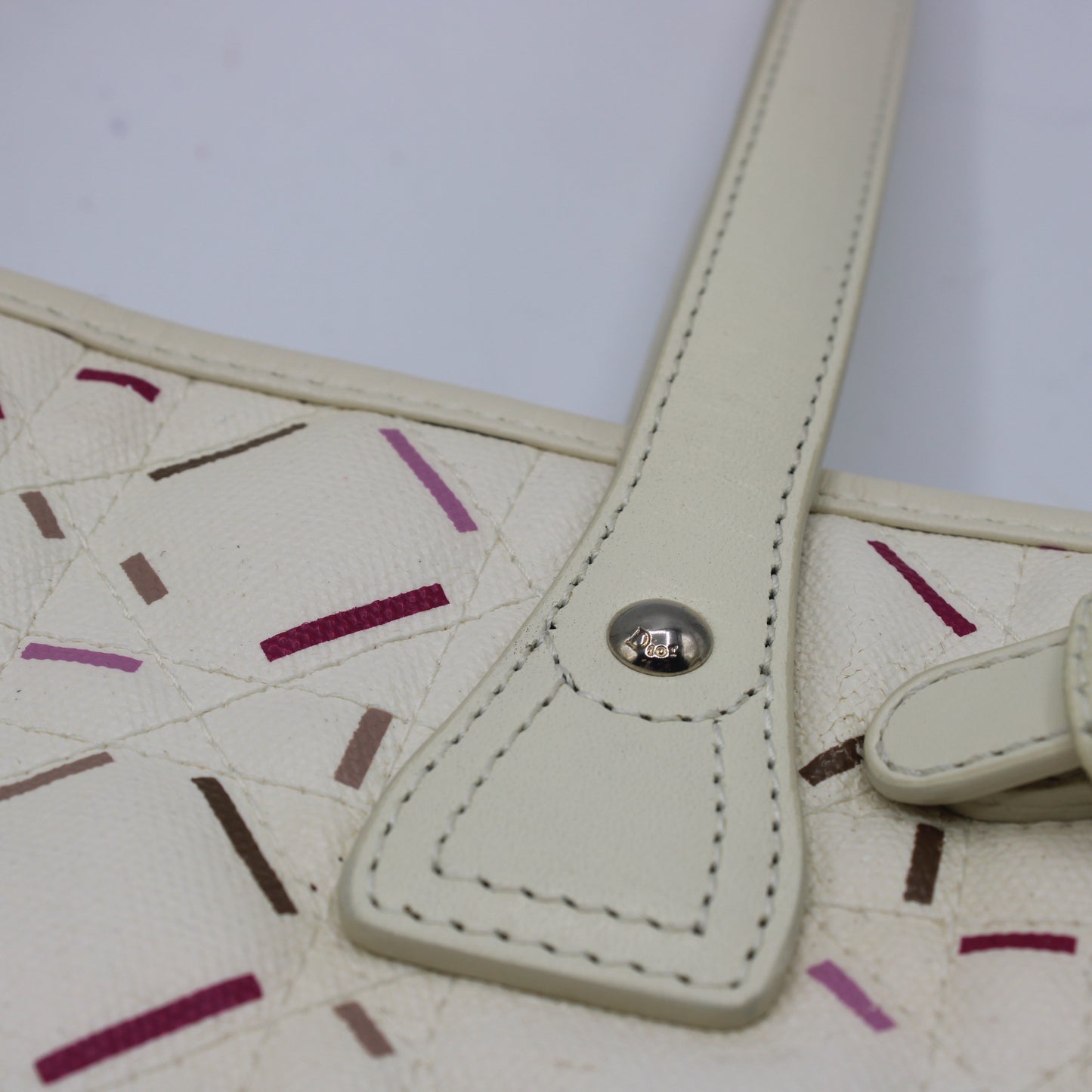 Christian Dior Ivory Cannage Canvas Multicolor Tote Bag