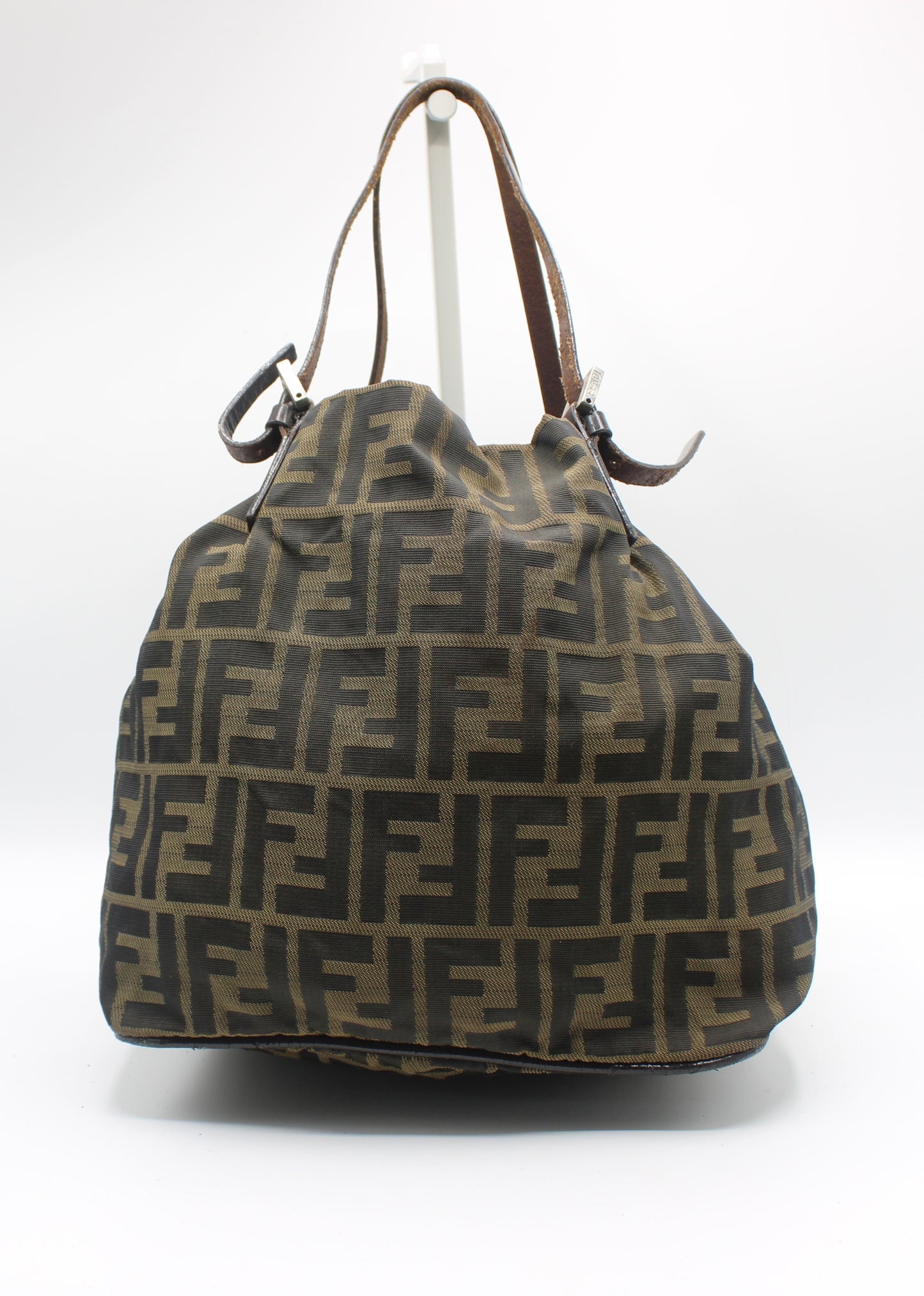 Fendi Brown Zucca Canvas Tote Bag With Leather Handles