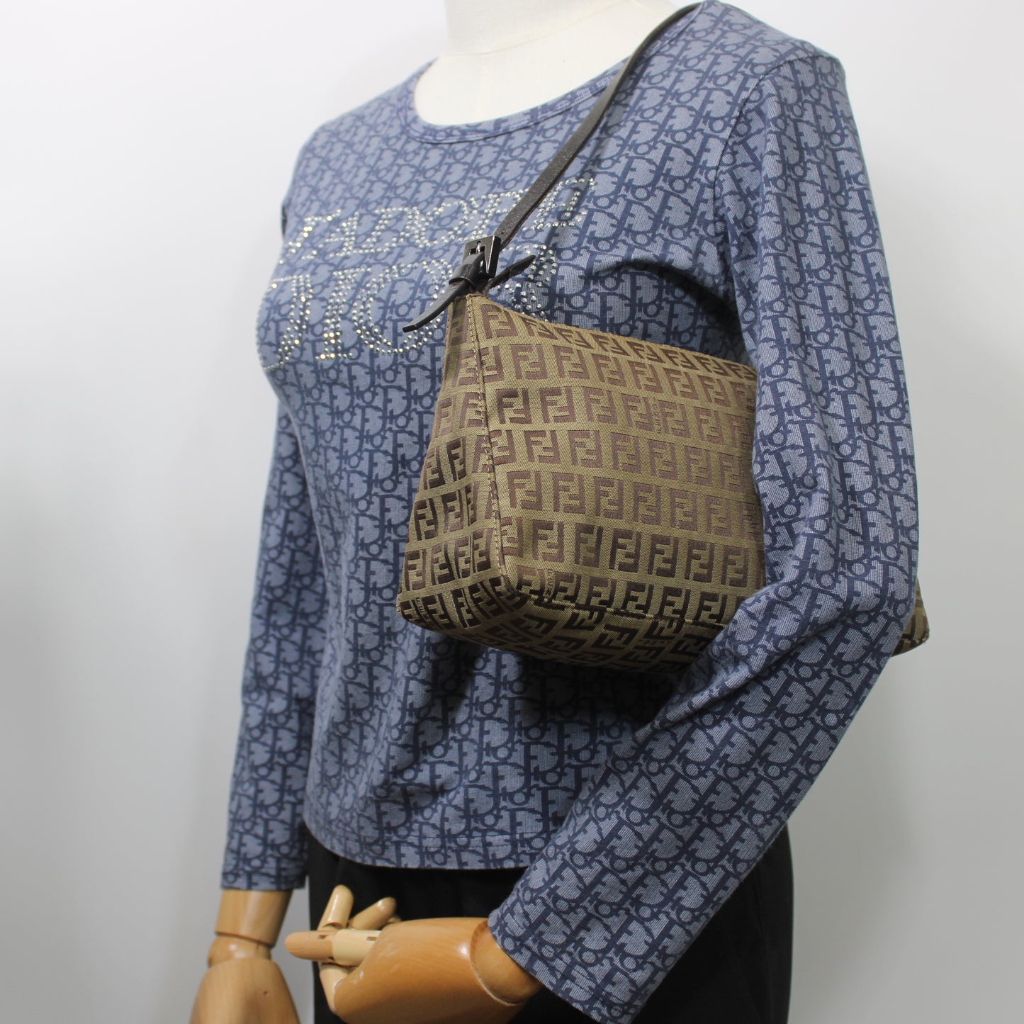Fendi Brown Zucca Zucchino Canvas Shoulder Bag