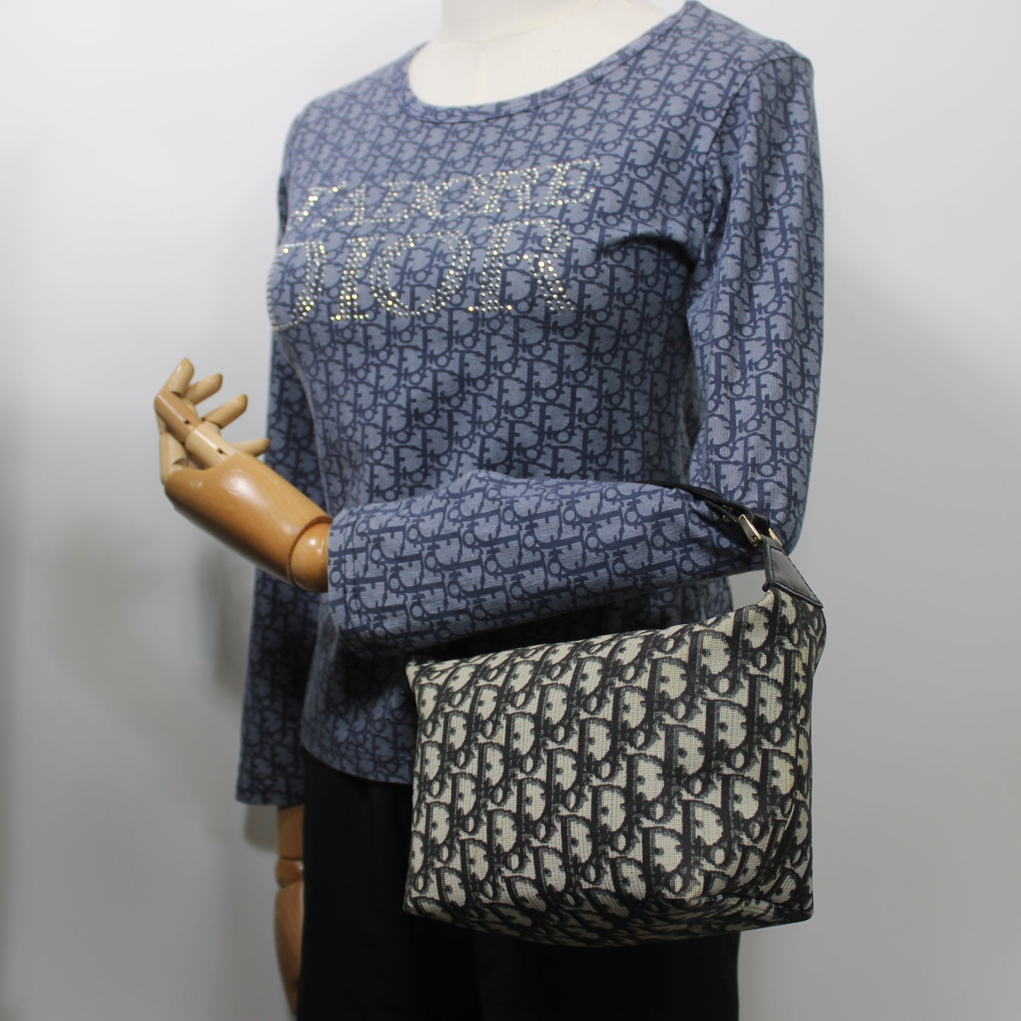 Christian Dior Black Trotter Canvas Patent Leather Handle Handbag