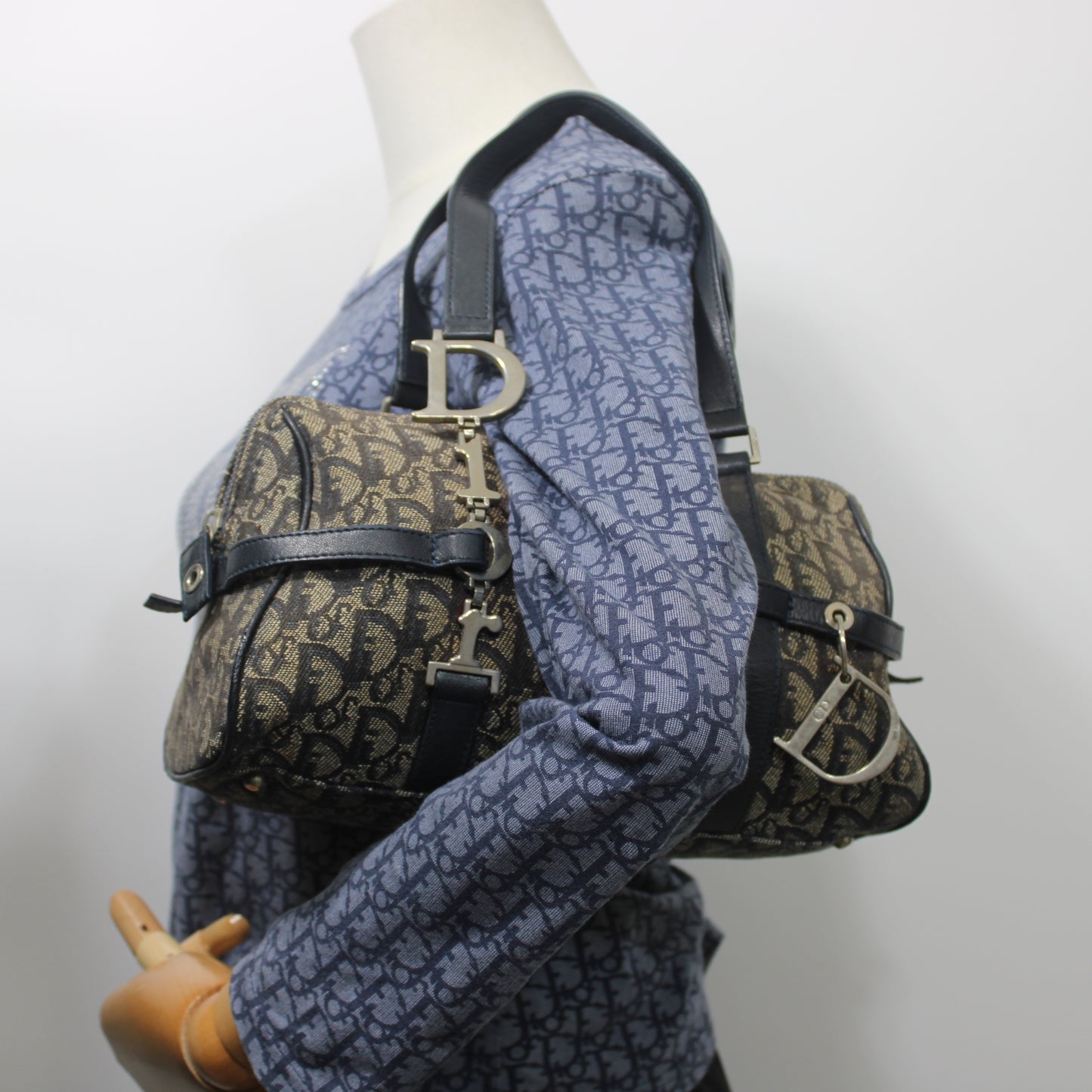Christian Dior Trotter Canvas And Leather Navy Hand Bag
