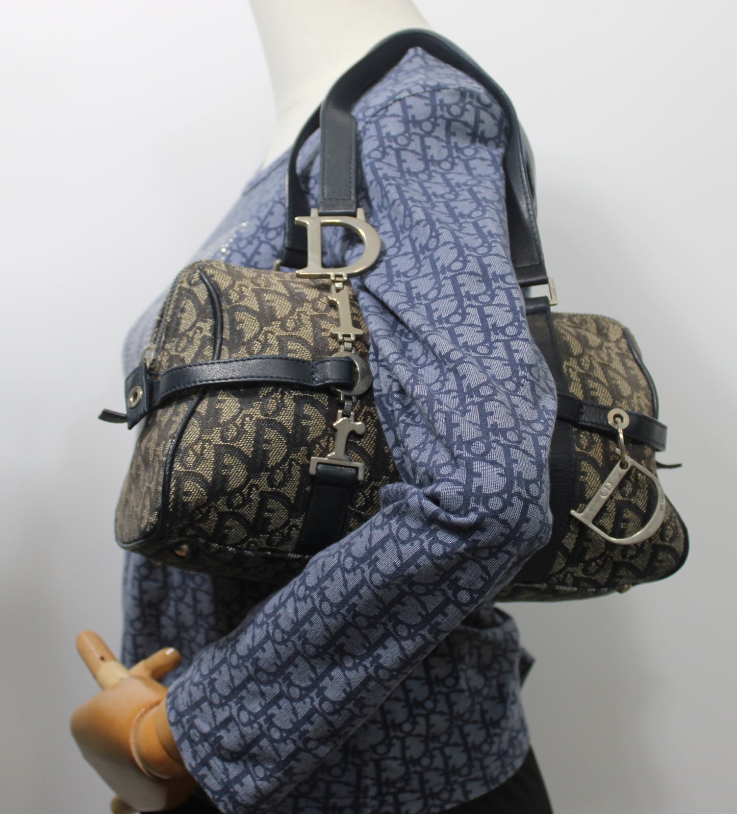 Christian Dior Trotter Canvas And Leather Navy Hand Bag