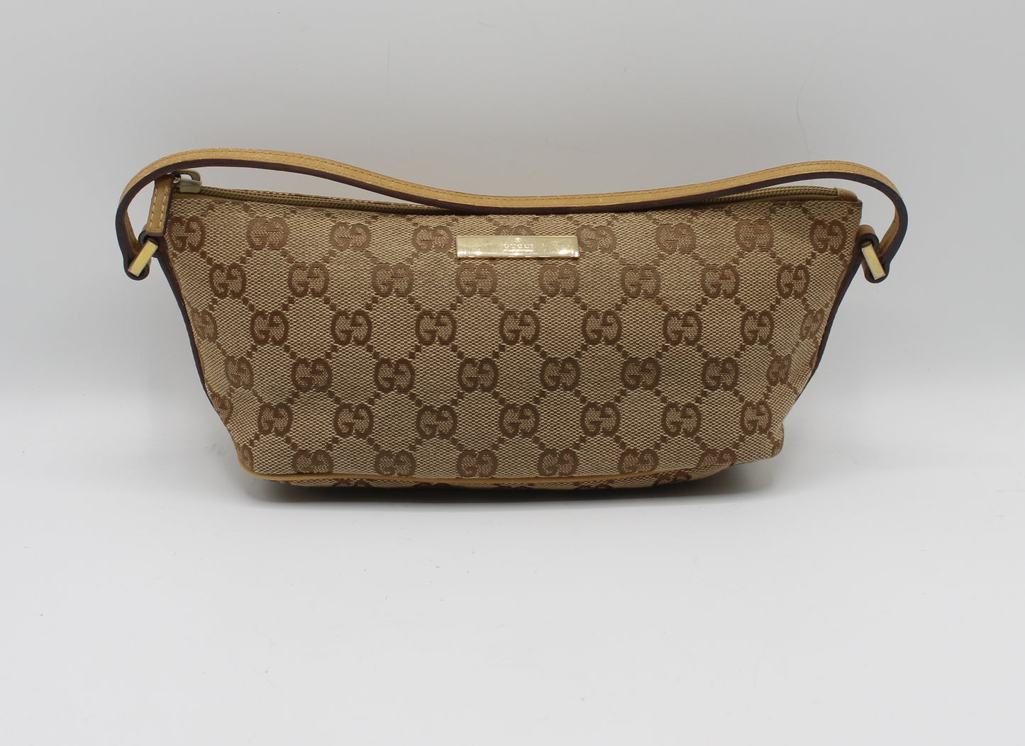 Gucci Beige GG Canvas Leather Trim Small Boat Handbag