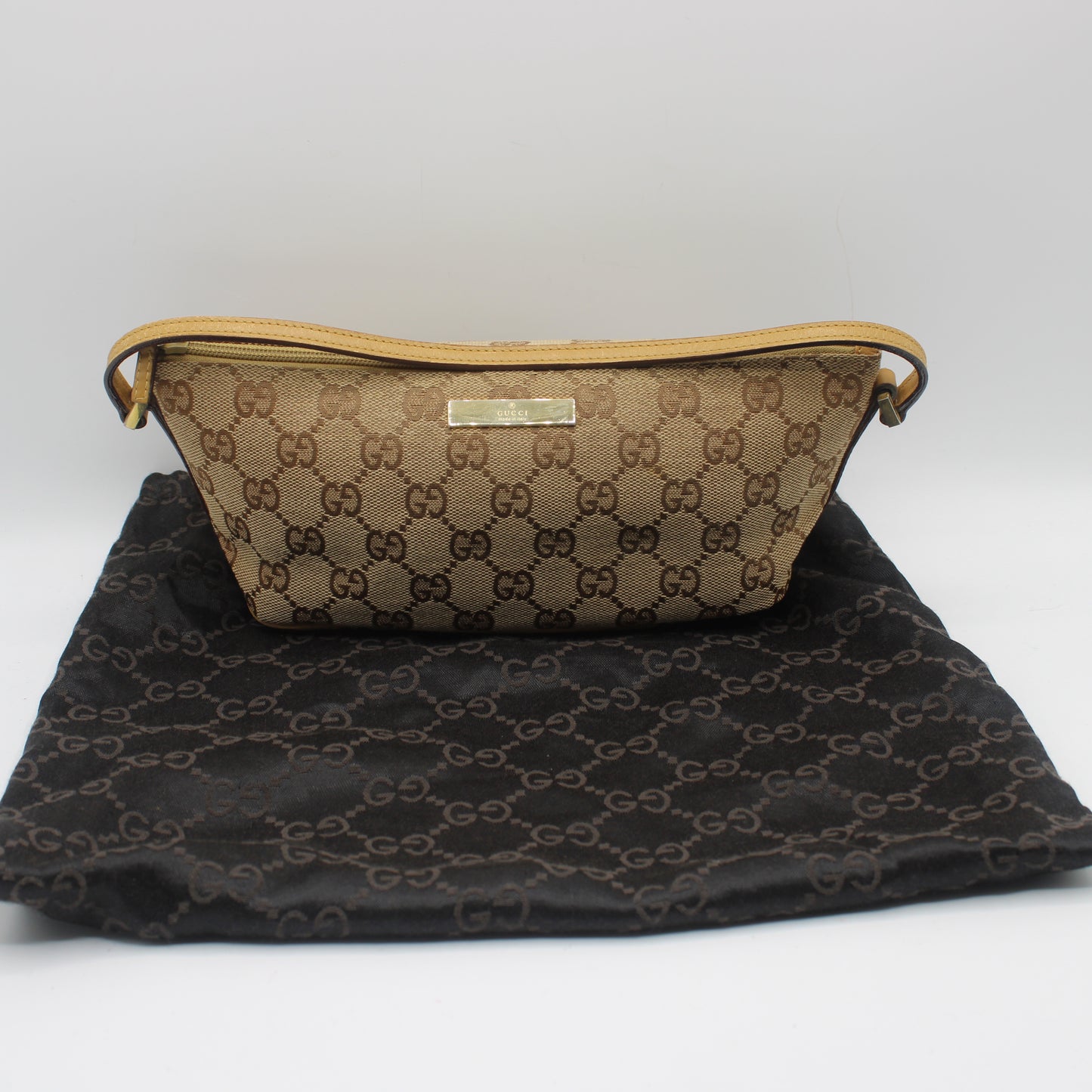 Gucci Beige GG Canvas Leather Trim Small Boat Handbag