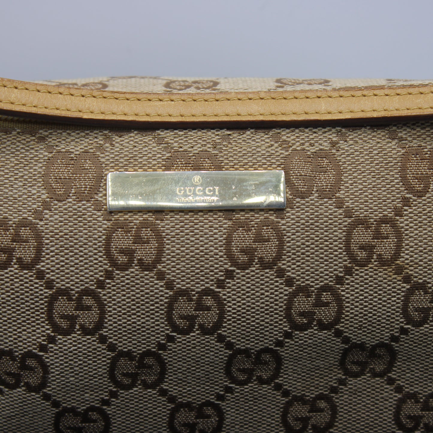 Gucci Beige GG Canvas Leather Trim Small Boat Handbag